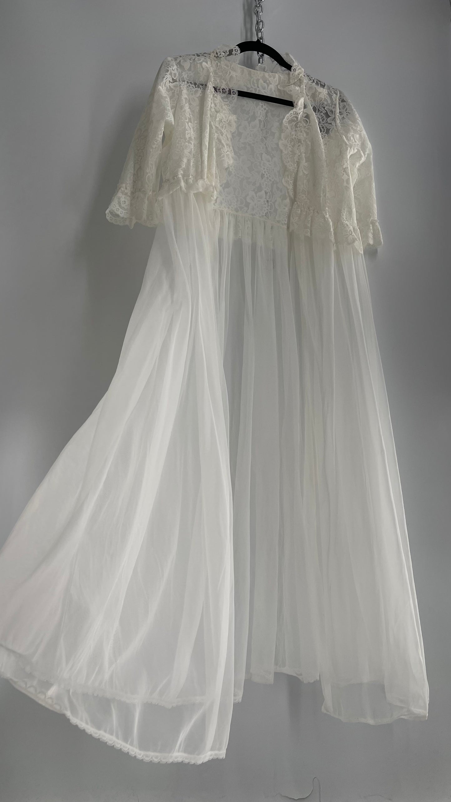 Vintage LISETTE 1960s White Lace Sheer Overdress (38)