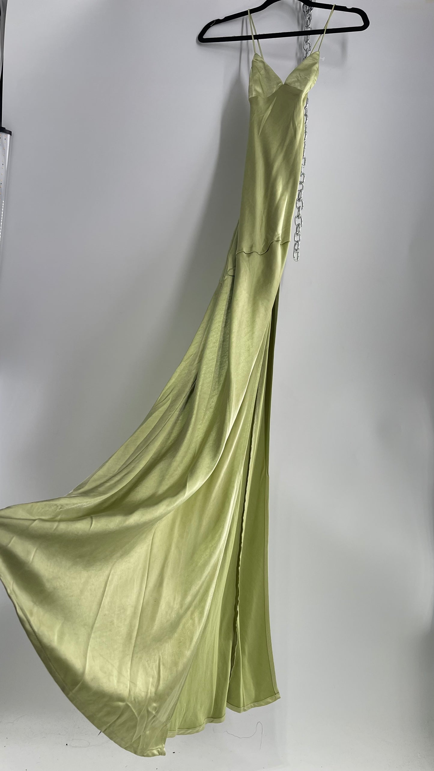 BABYBOO Isobel Sage Green Side Slit, Open Tie Up Back Gown (M)