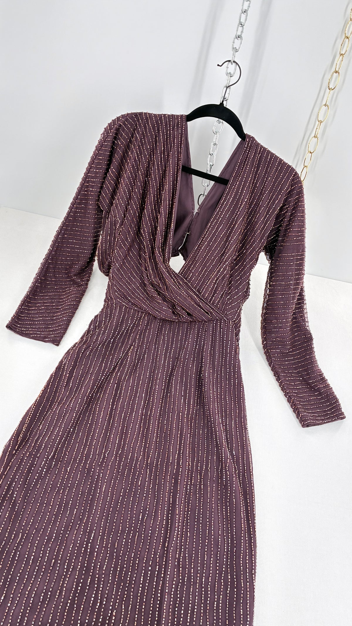 Vintage ASOS Beaded Plum Dress with Draping Open Back (6)