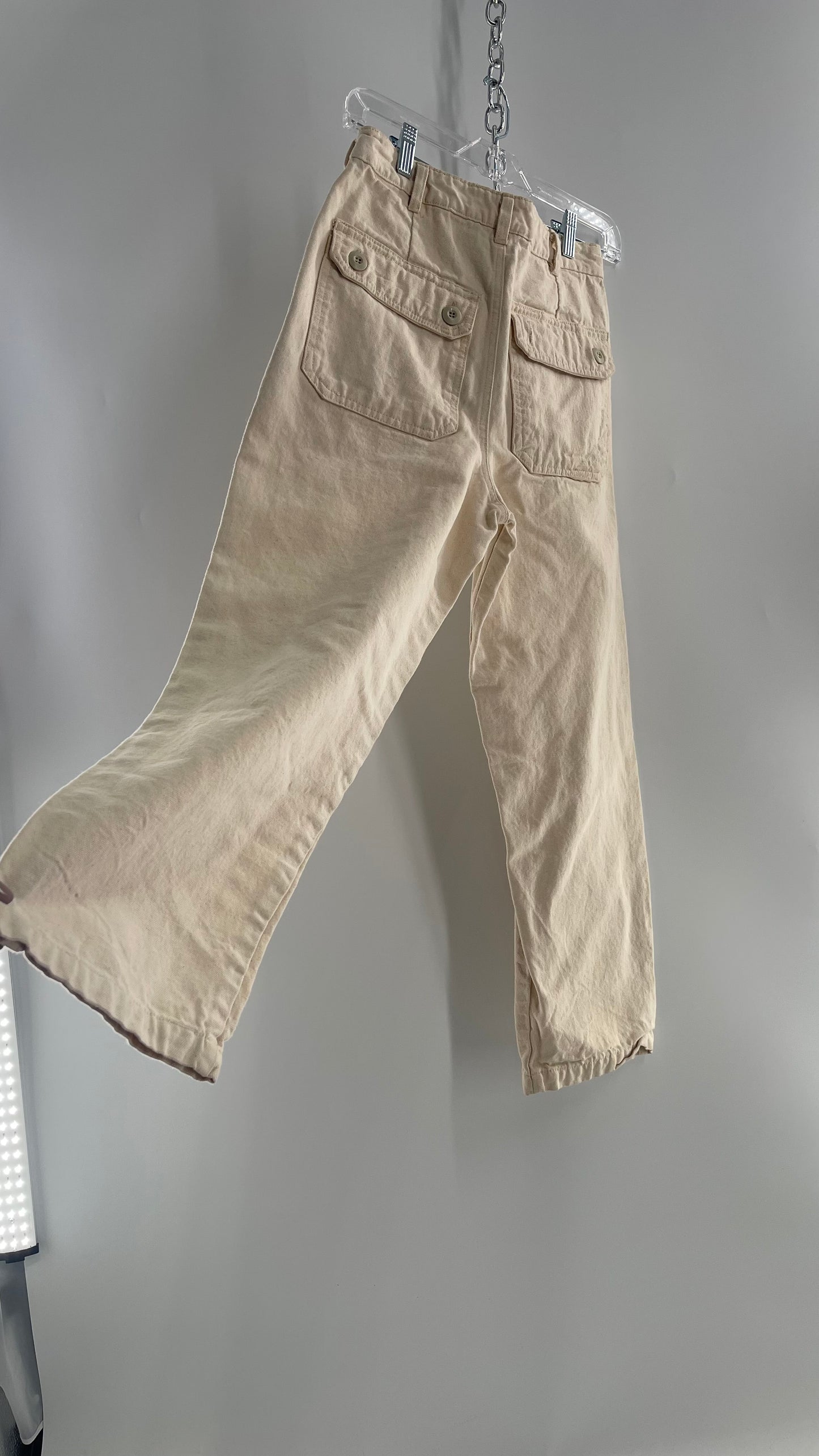 Free People Beige Canvas Carpenter Pant (Small)