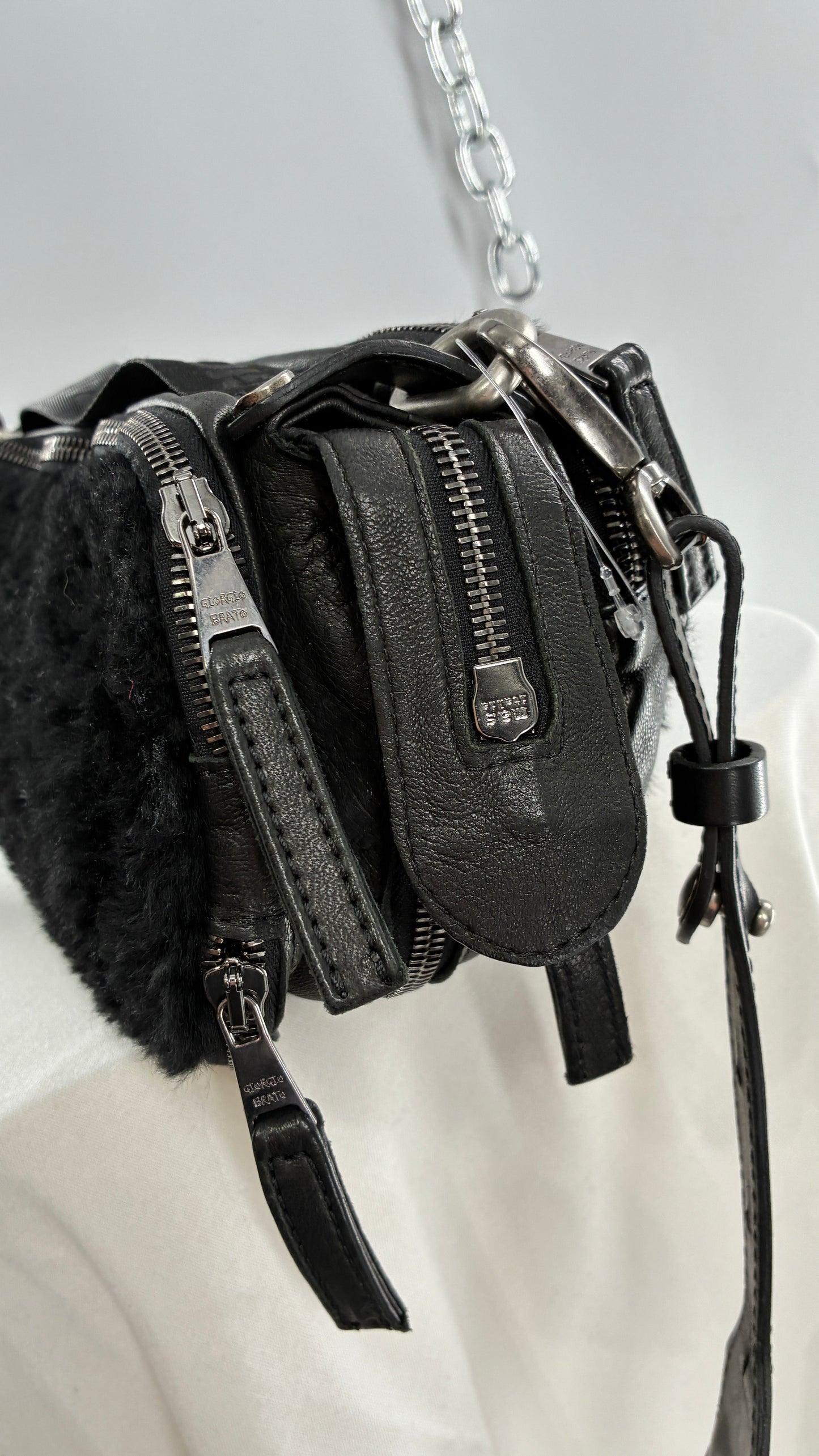 GIORGIO BRATO Black Lamb Leather Convertible Shoulder Bag and Backpack