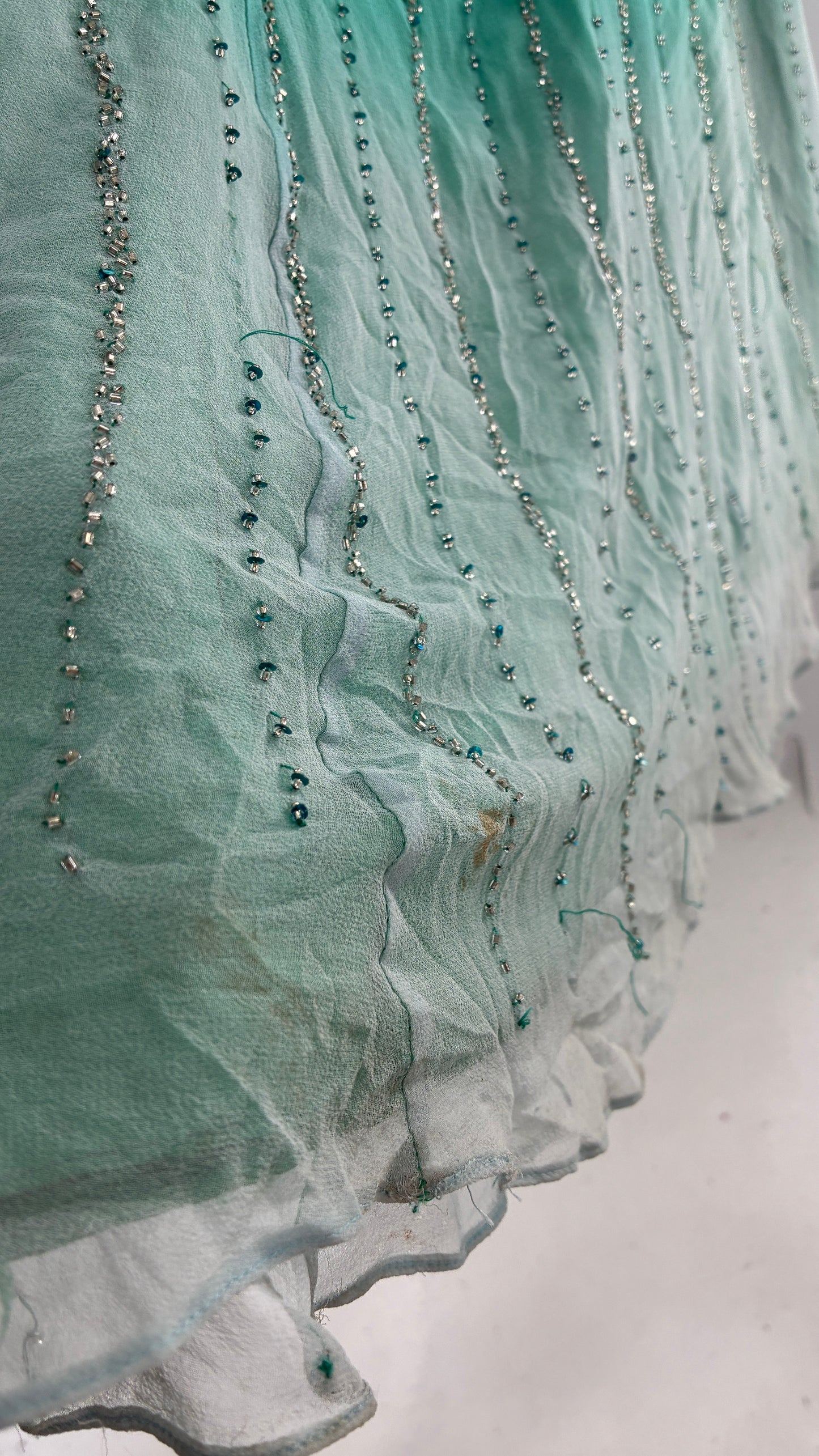 Vintage 1990s STUDIO17 100% Fully Beaded Silk Aquamarine Butterfly Dress (8)
