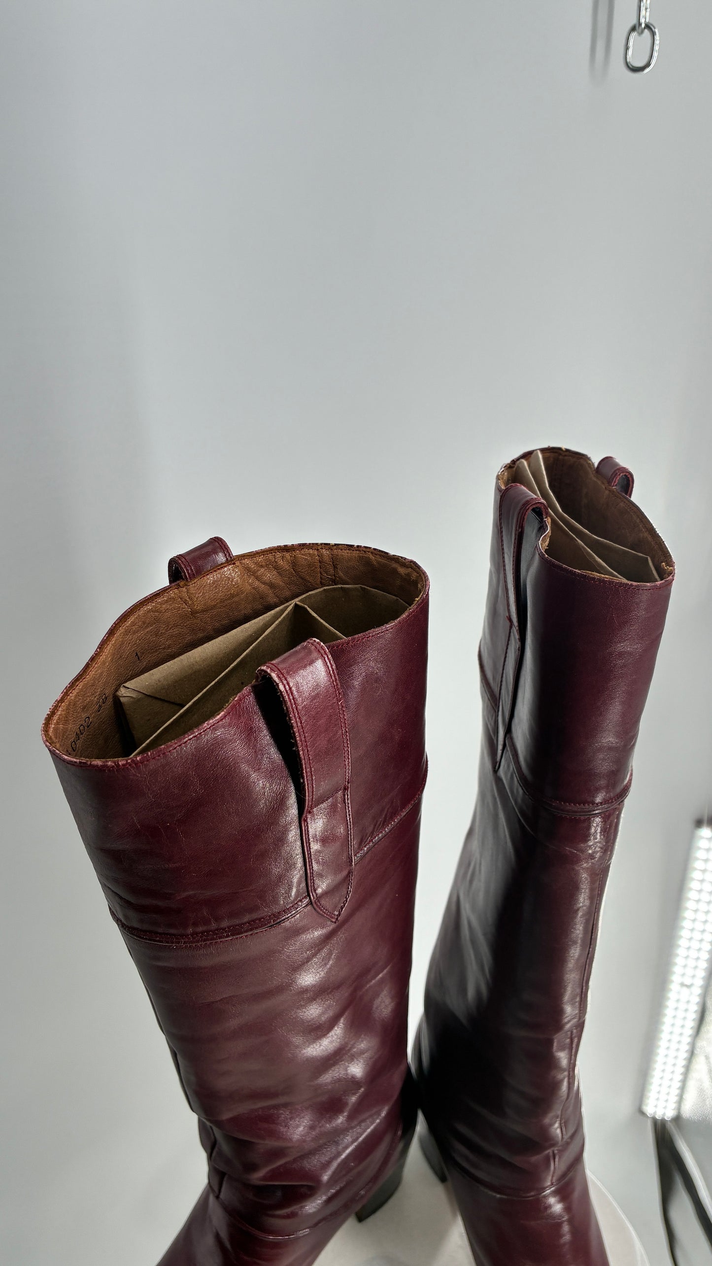 Vintage Red Leather Round Toe Knee High Boots Made in Spain Boots (38)