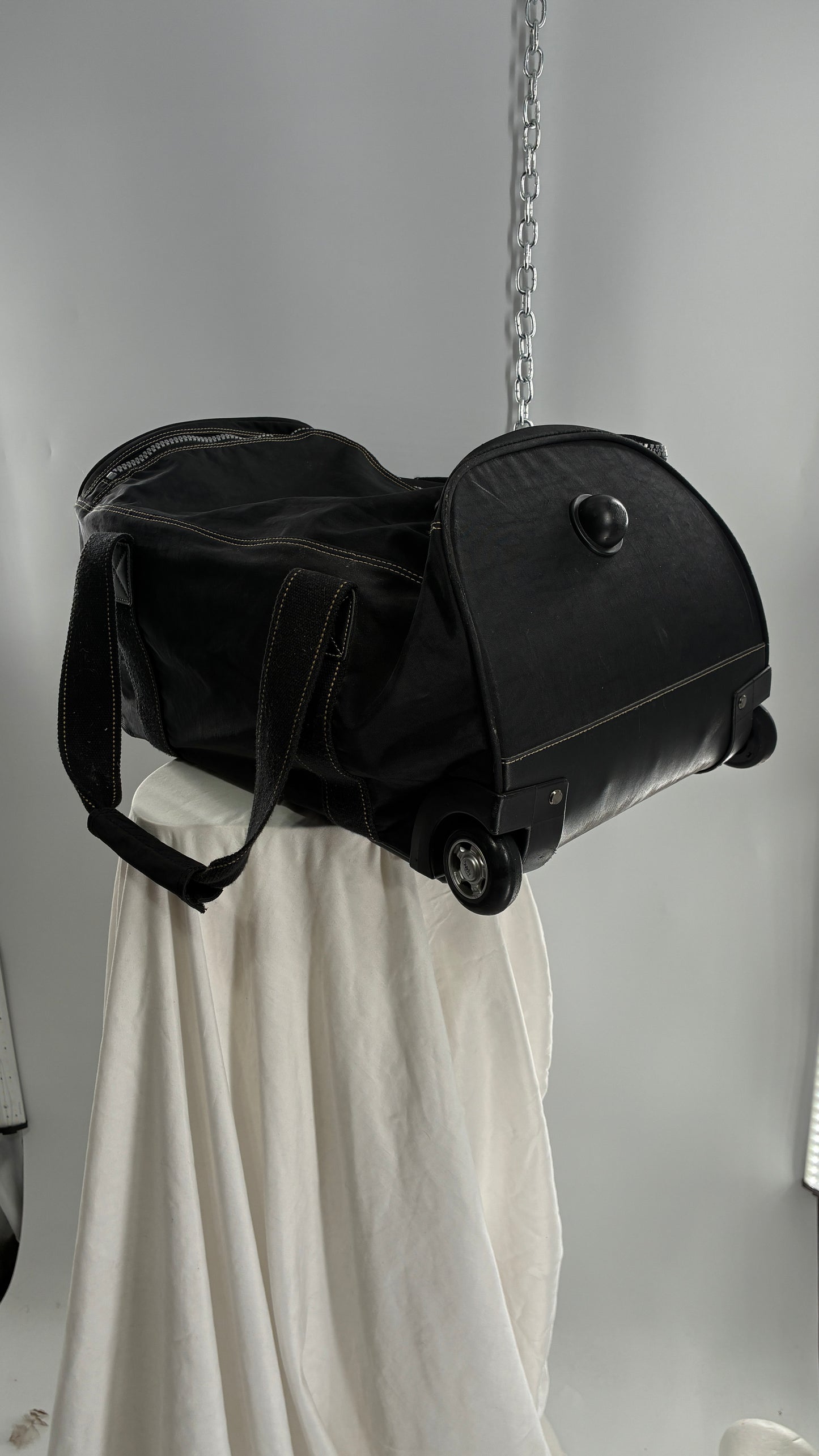 Vintage KIPLING Black Rolling Luggage Duffle Bag Suitcase with Extendable Handle