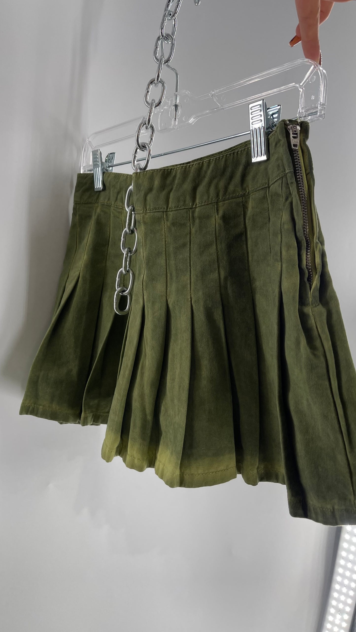 BDG Acid Washed Green Pleated Mini Skirt (XS)