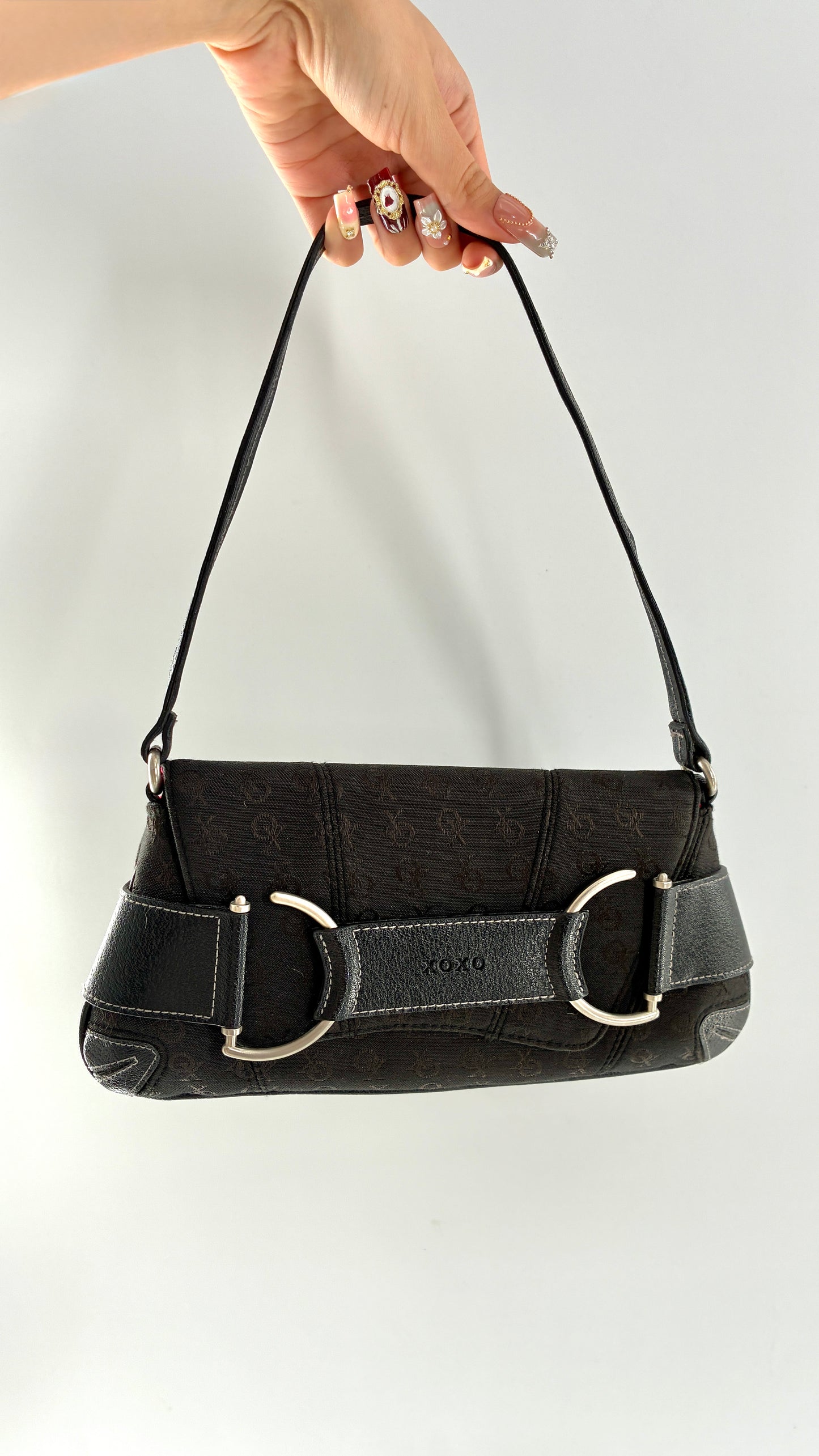 Vintage XOXO Black Mini Shoulder Bag with Monogram Print