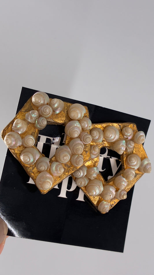 Vintage Gold Iridescent Seashell Earrings