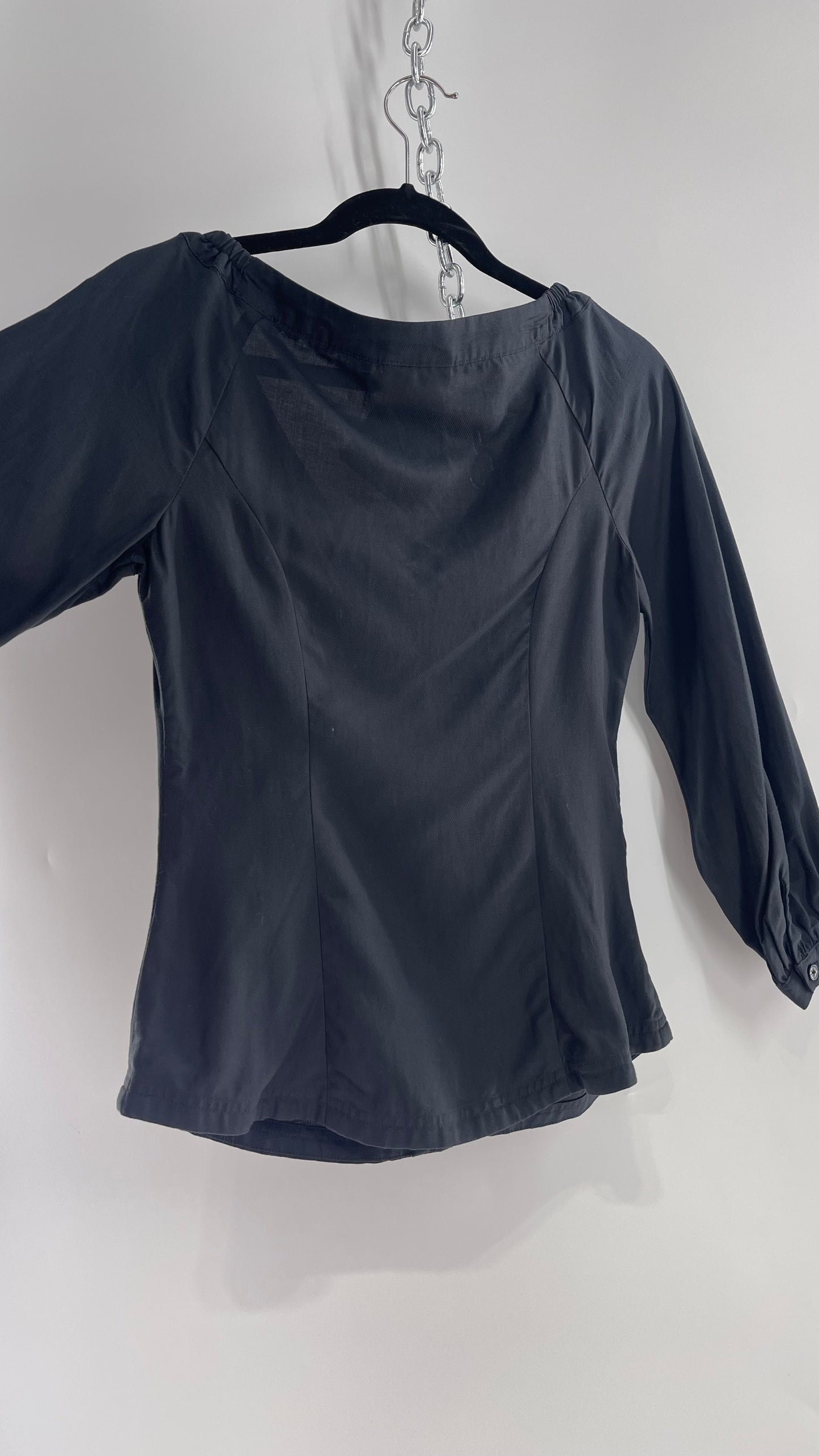 MAEVE Anthropologie Black Button Front With Balloon Sleeve (2)