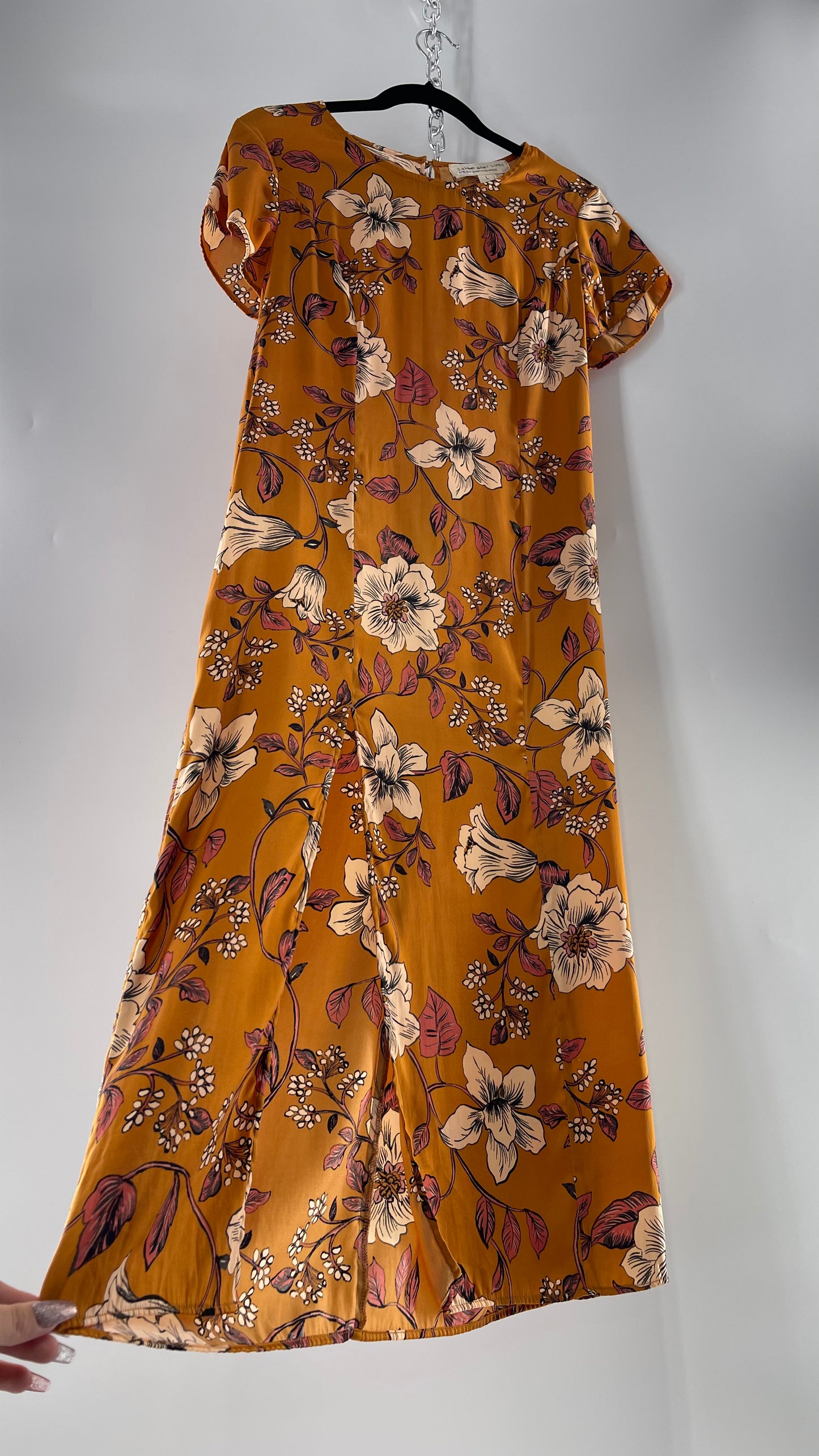 Saltwater Anthropologie - Brown / Burnt Orange Flower Maxi Dress (Size Large)