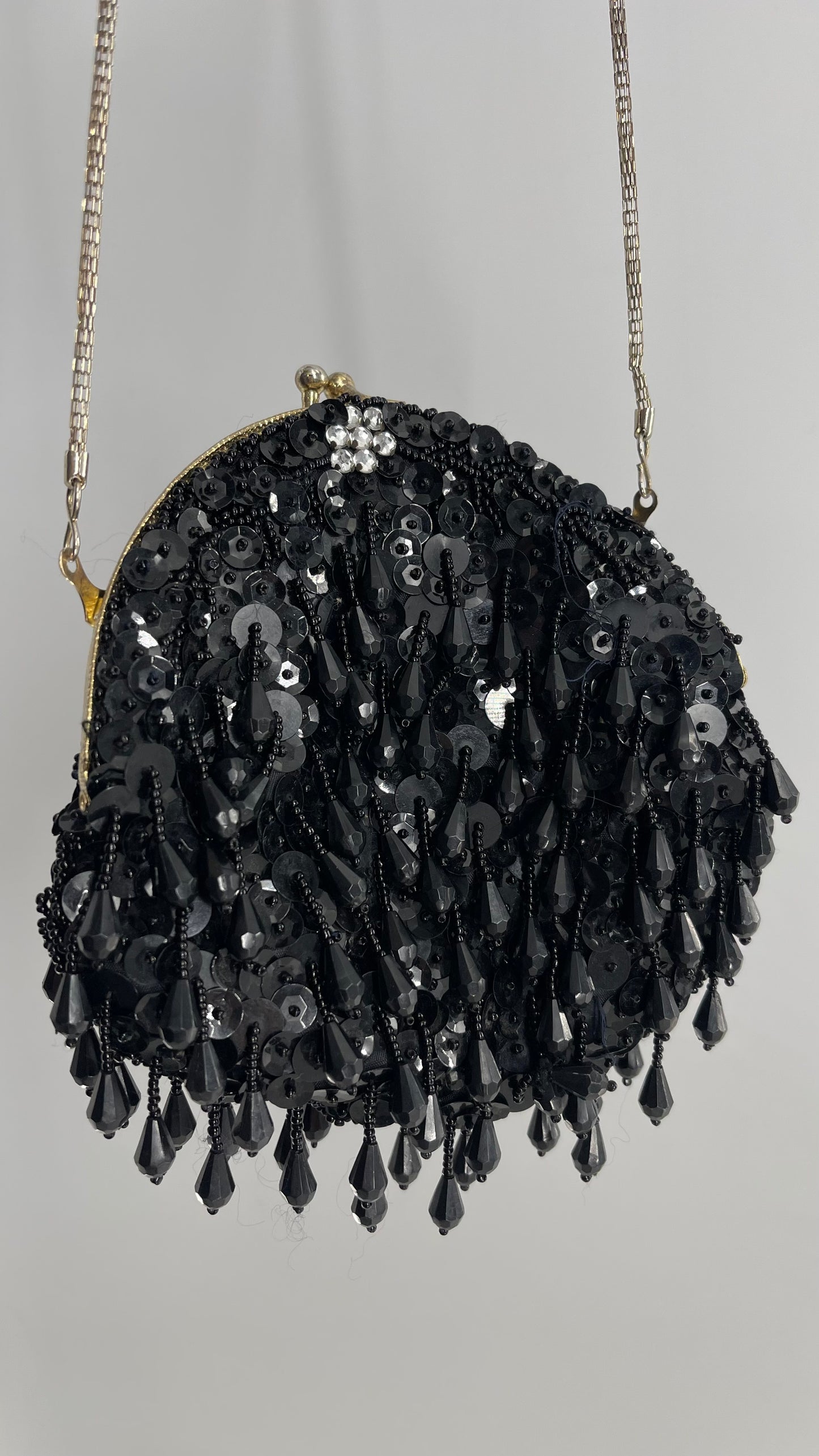Vintage Black Sequin Beaded Pouch Purse