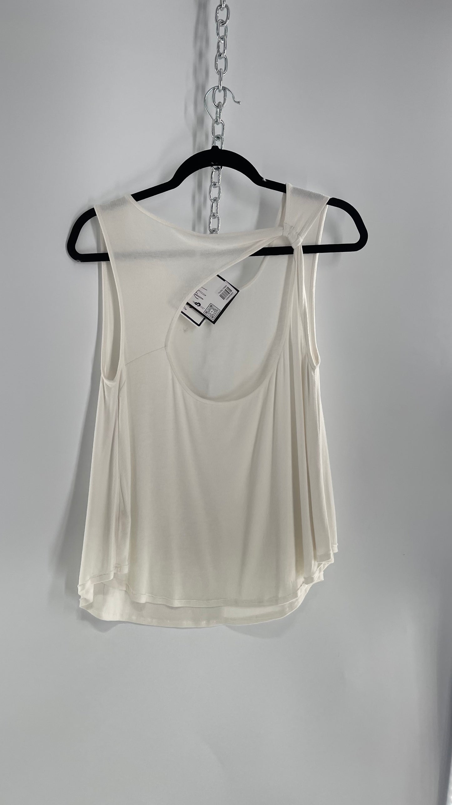 Free People White Sleeveless Tank with Rolled Strap and Cut Out Back (XS)