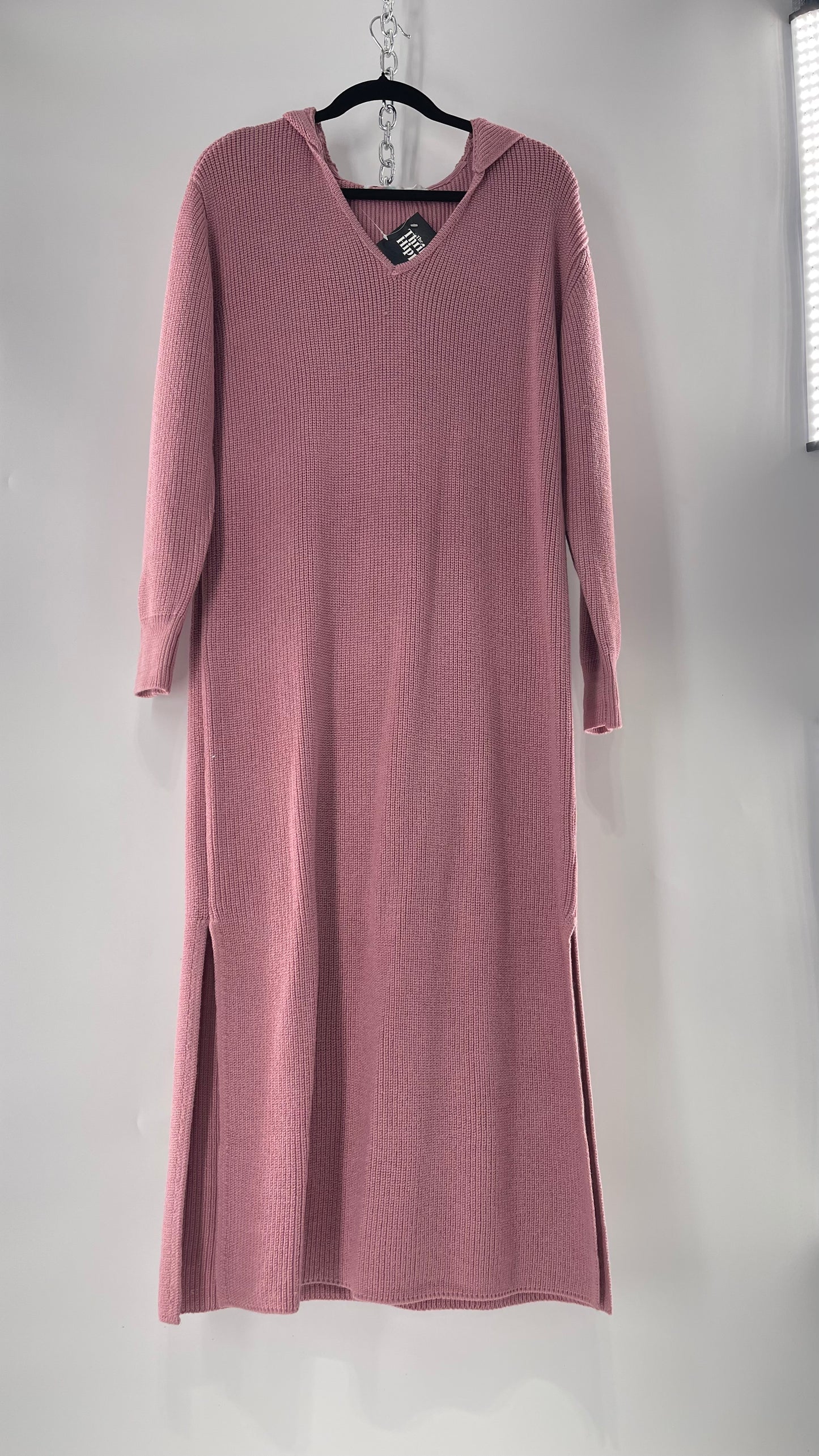 Free People Dusty Pink/ Mauve Full Length Knit Hoodie Snuggie Dress (S)