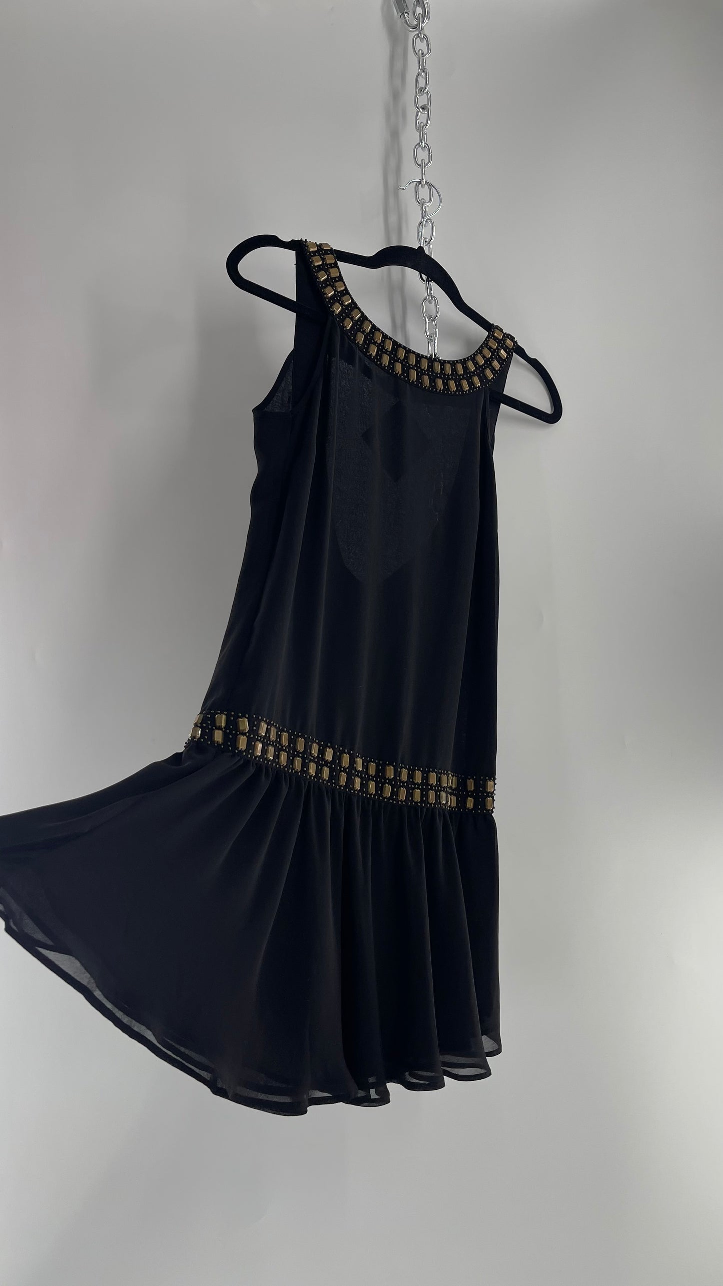 Vintage Forever Black Open Back Dress with Bronze Studs (Small)