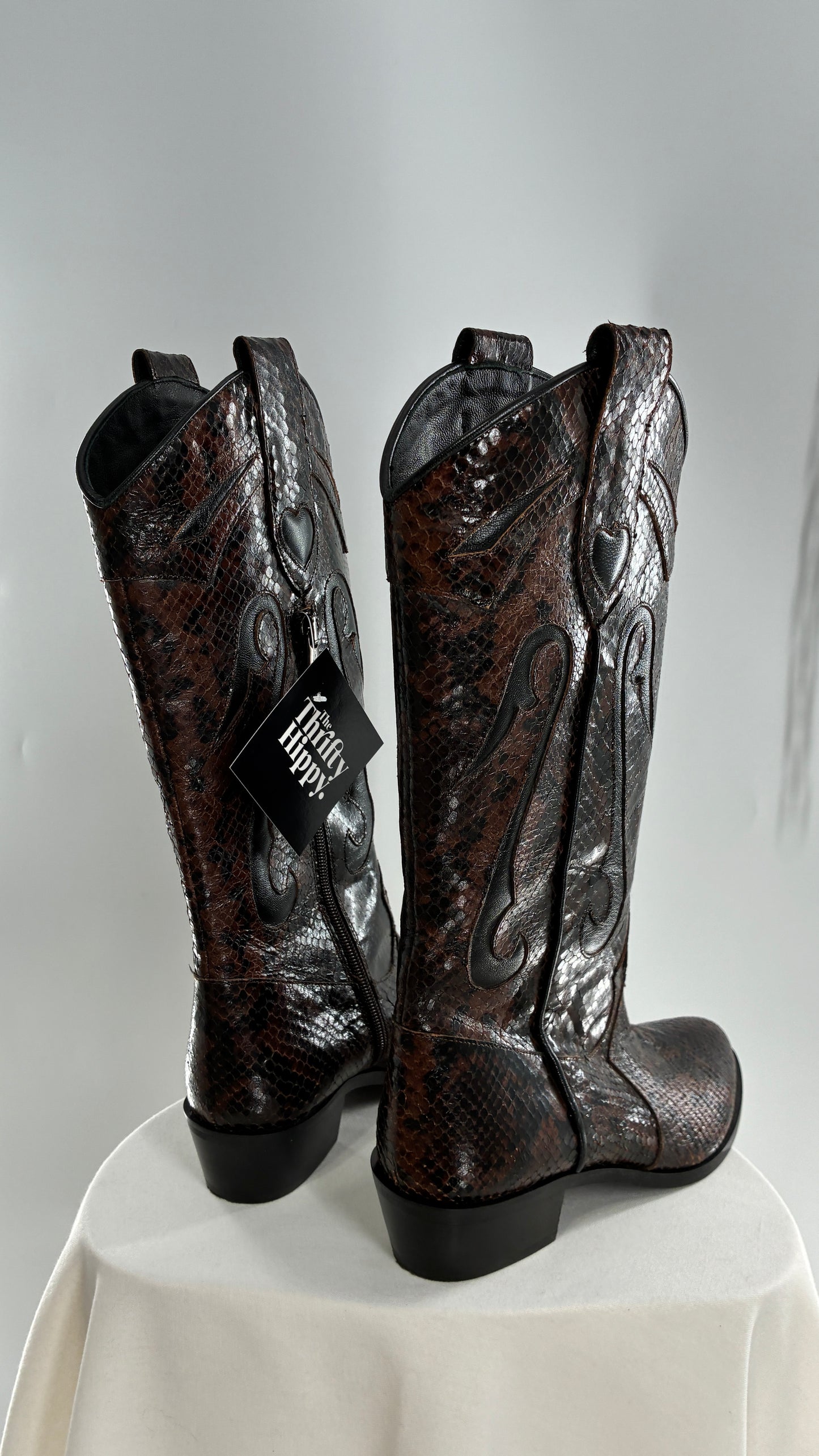 Vintage LABLANC Snakeskin Cowboy Boots with Hearts Made in Italy (36)