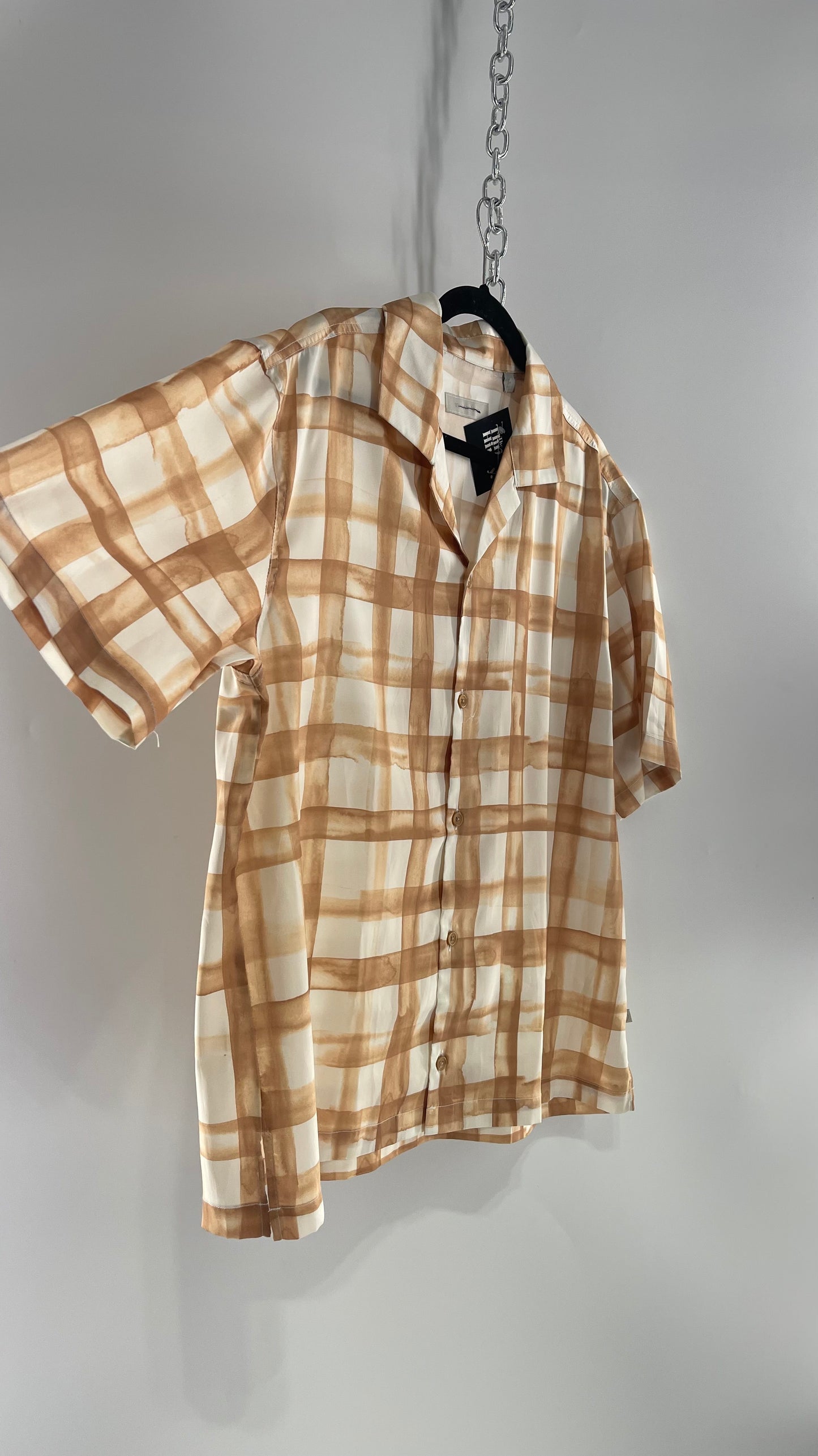 STANDARD/CLOTH Gold/White Brush Stroke Short Sleeve Button Up (Small)