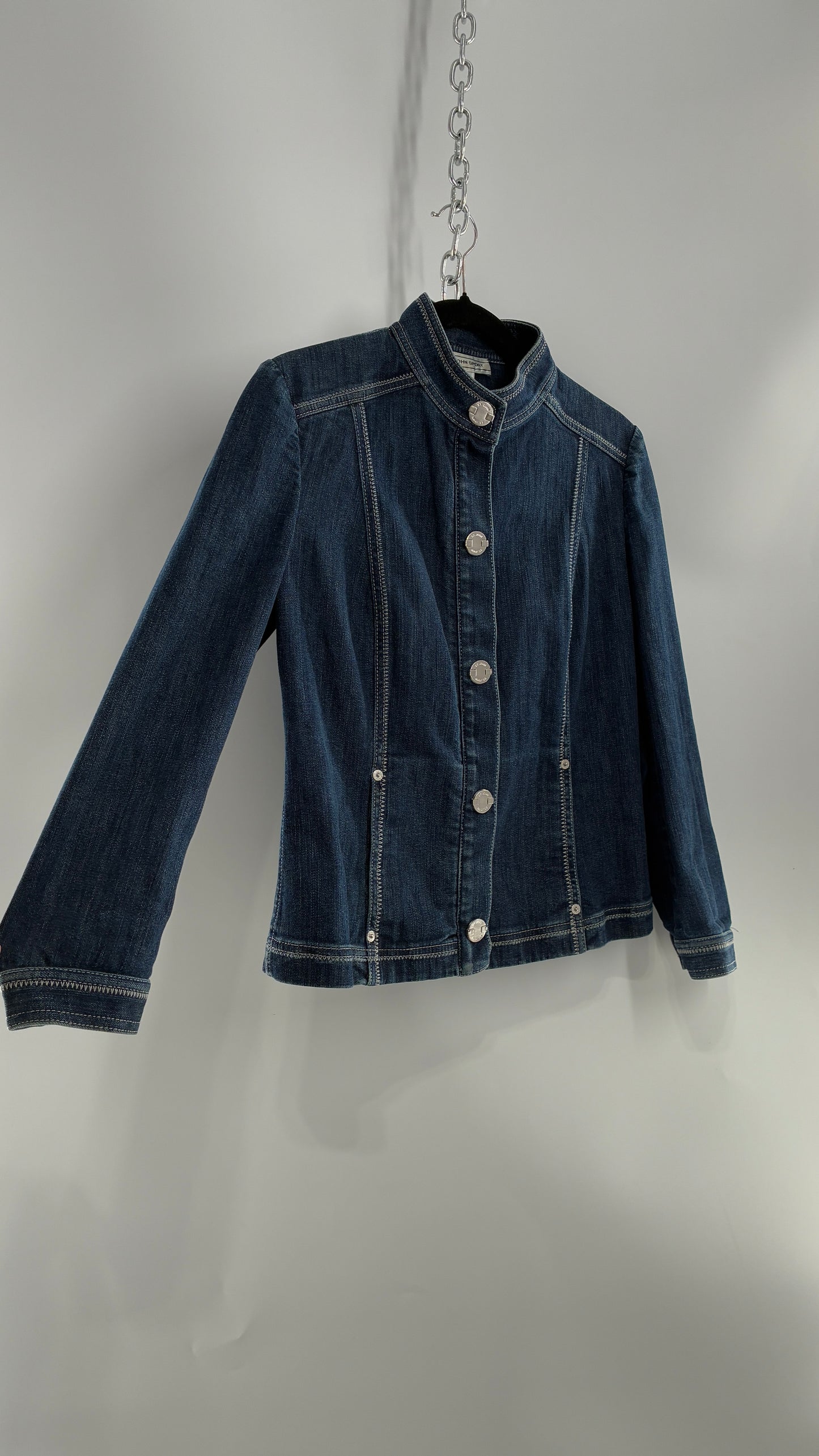 Vintage ST JOHN SPORT Medium Wash Denim Zip Up Jacket (Small)