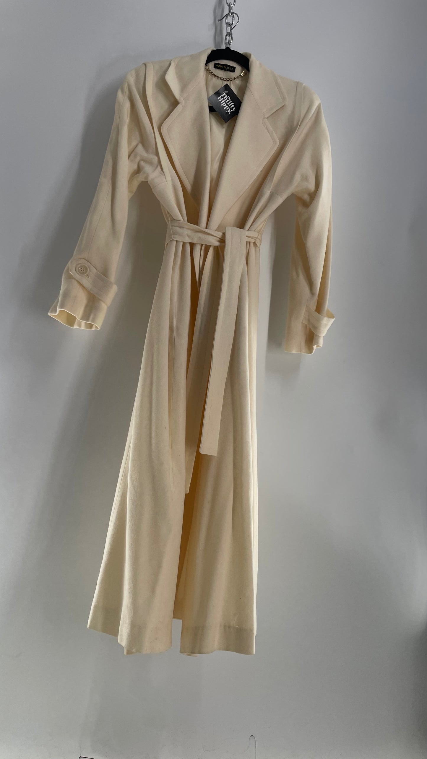 Vintage Sara Roberts Cream Ivory 100% Pure Wool Trench Duster Coat (Small)