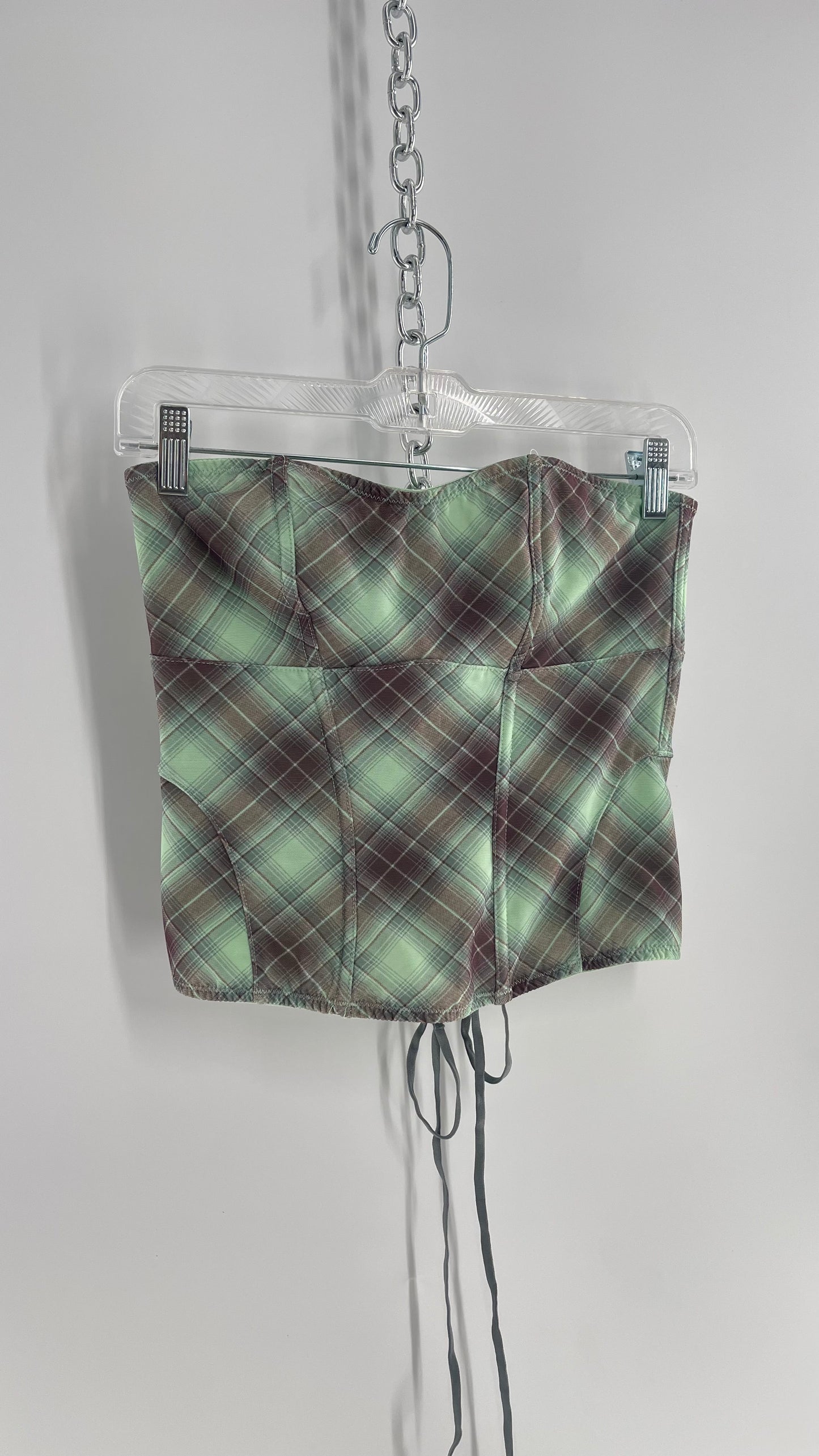 Out From Under Green and Grey Plaid Bustier Corset (Medium)