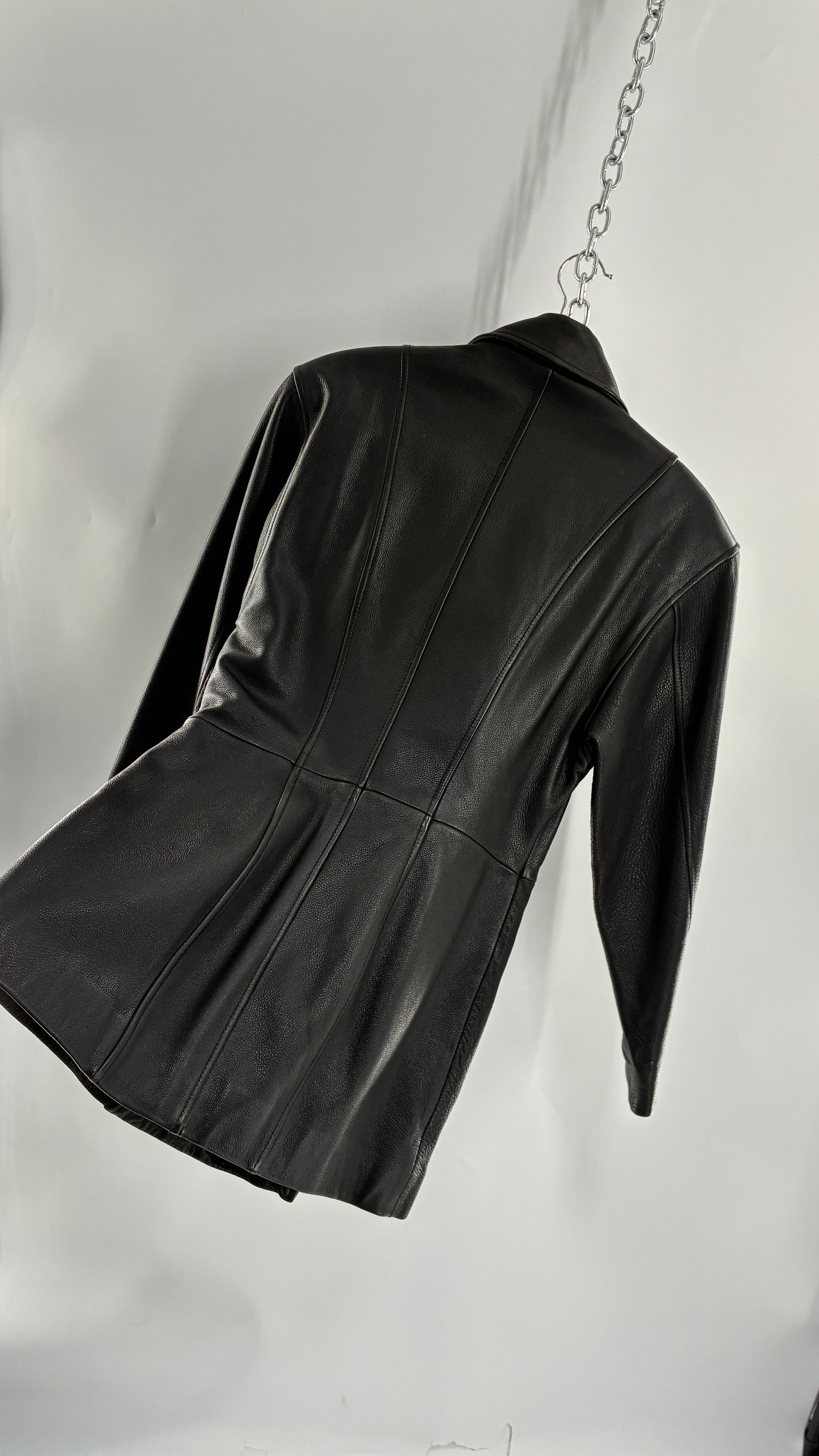 Vintage LUIS ALVEAR Thick Genuine Leather Black Trench Style Jacket (XS)