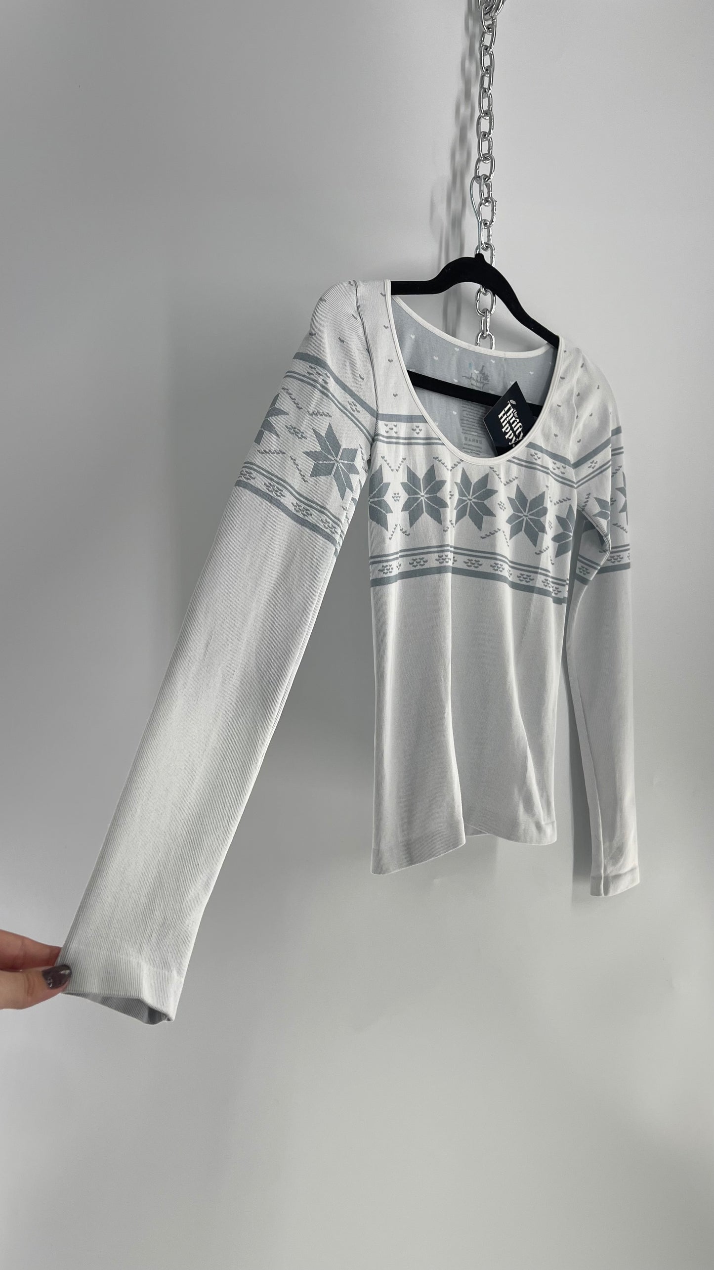 Free People Stretchy Snowflake Skin Tight Long Sleeve (Medium)