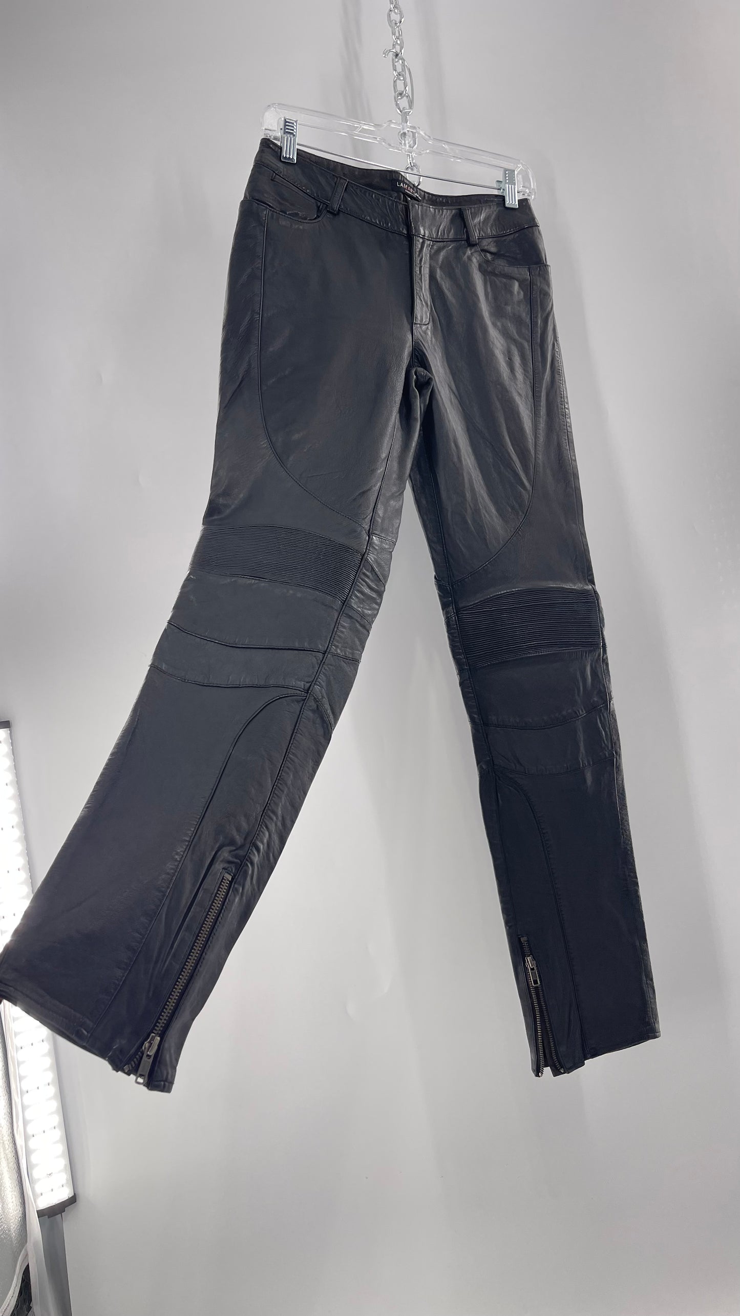 LAMARQUE 1990s Collection Vintage Black Leather Moto Style Pant with Panels, Ribbing and Zipper Details (6)