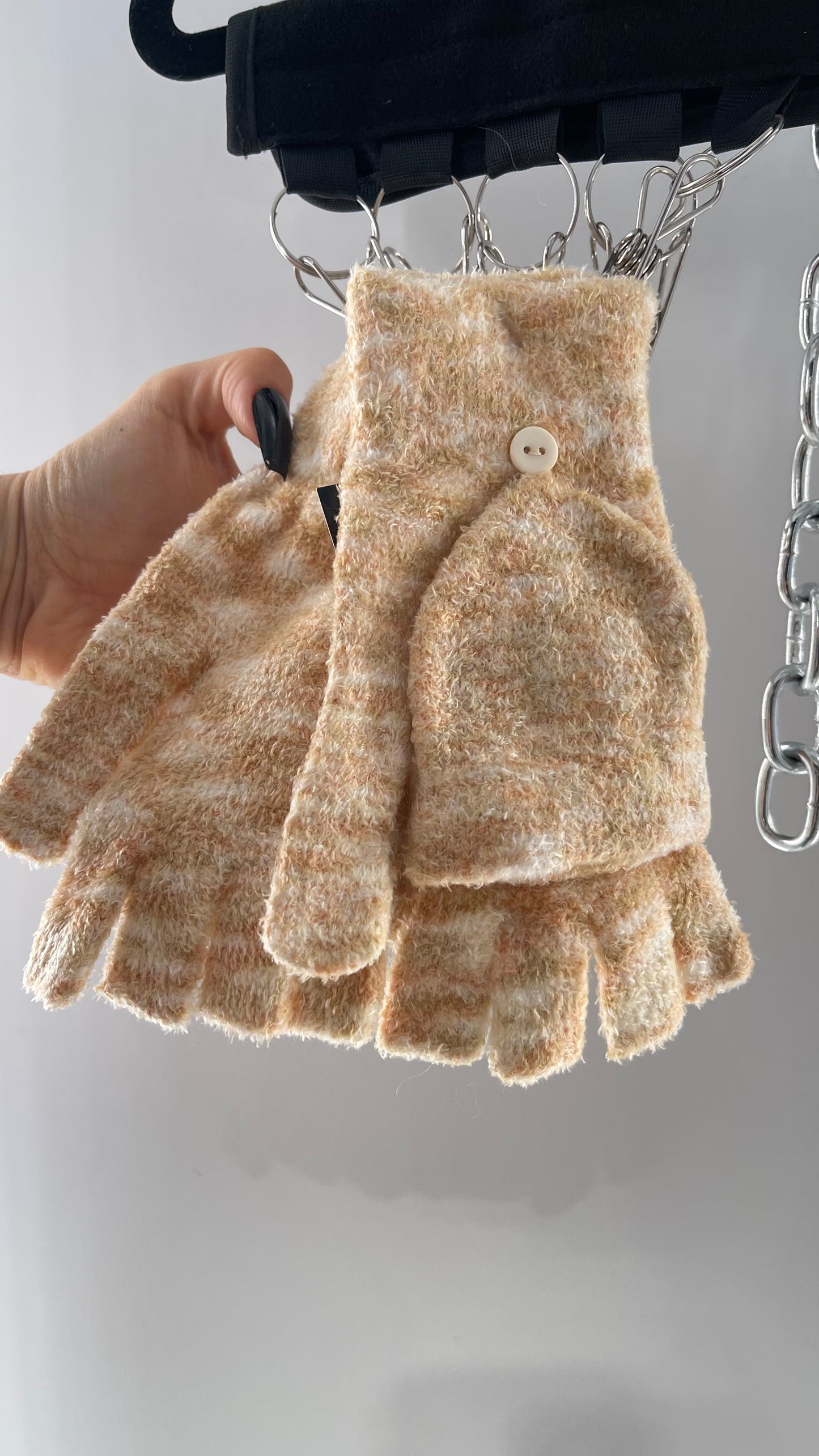 Urban Outfitters Tan Fingerless Gloves with Mitten Option