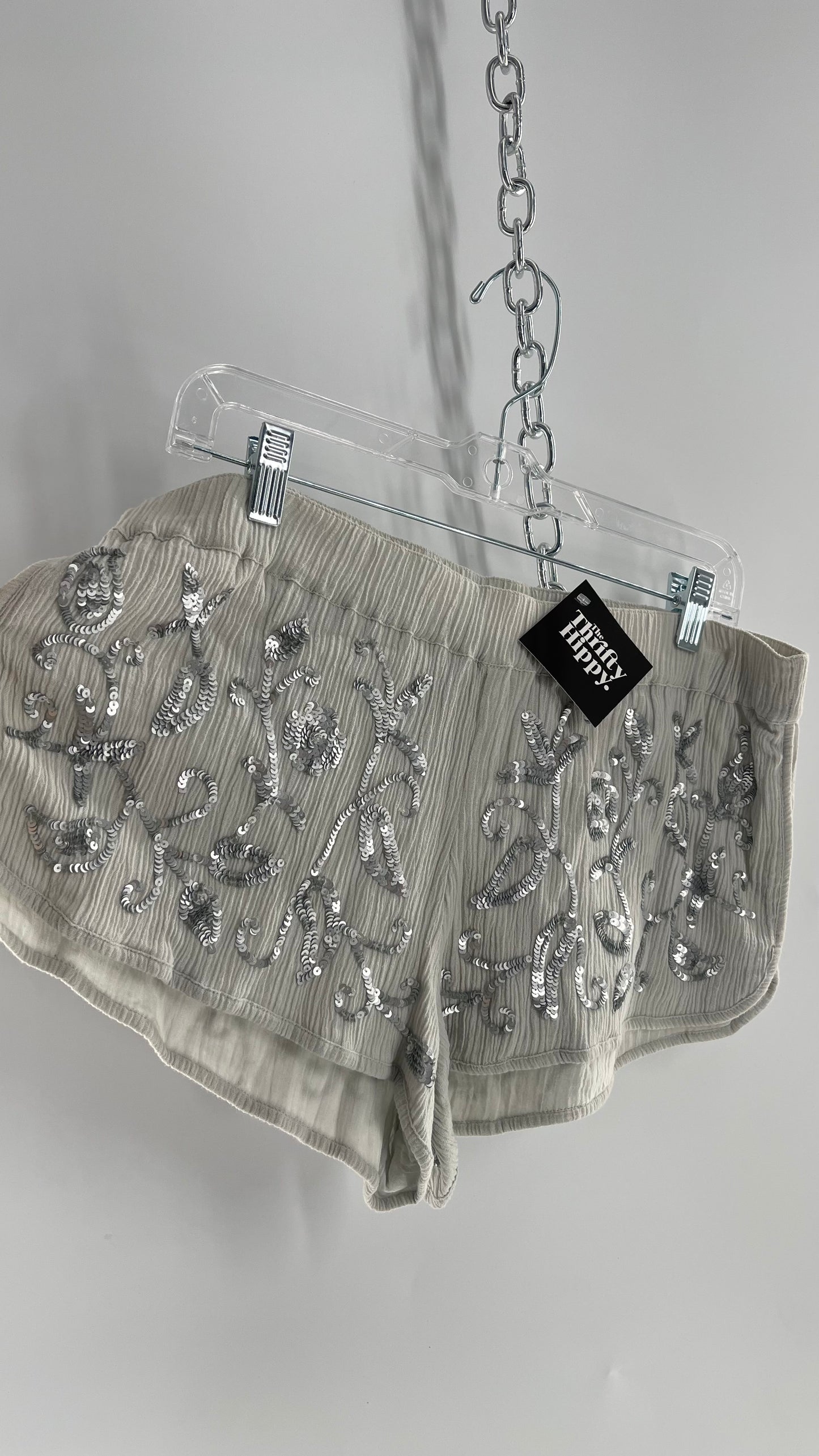 Staring at Stars Gray Shorts with Sequin Floral Patterning (Medium)