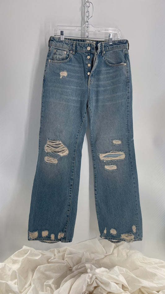 Free People Distressed Light Wash Wide Leg Jeans with Tags Attached (30)