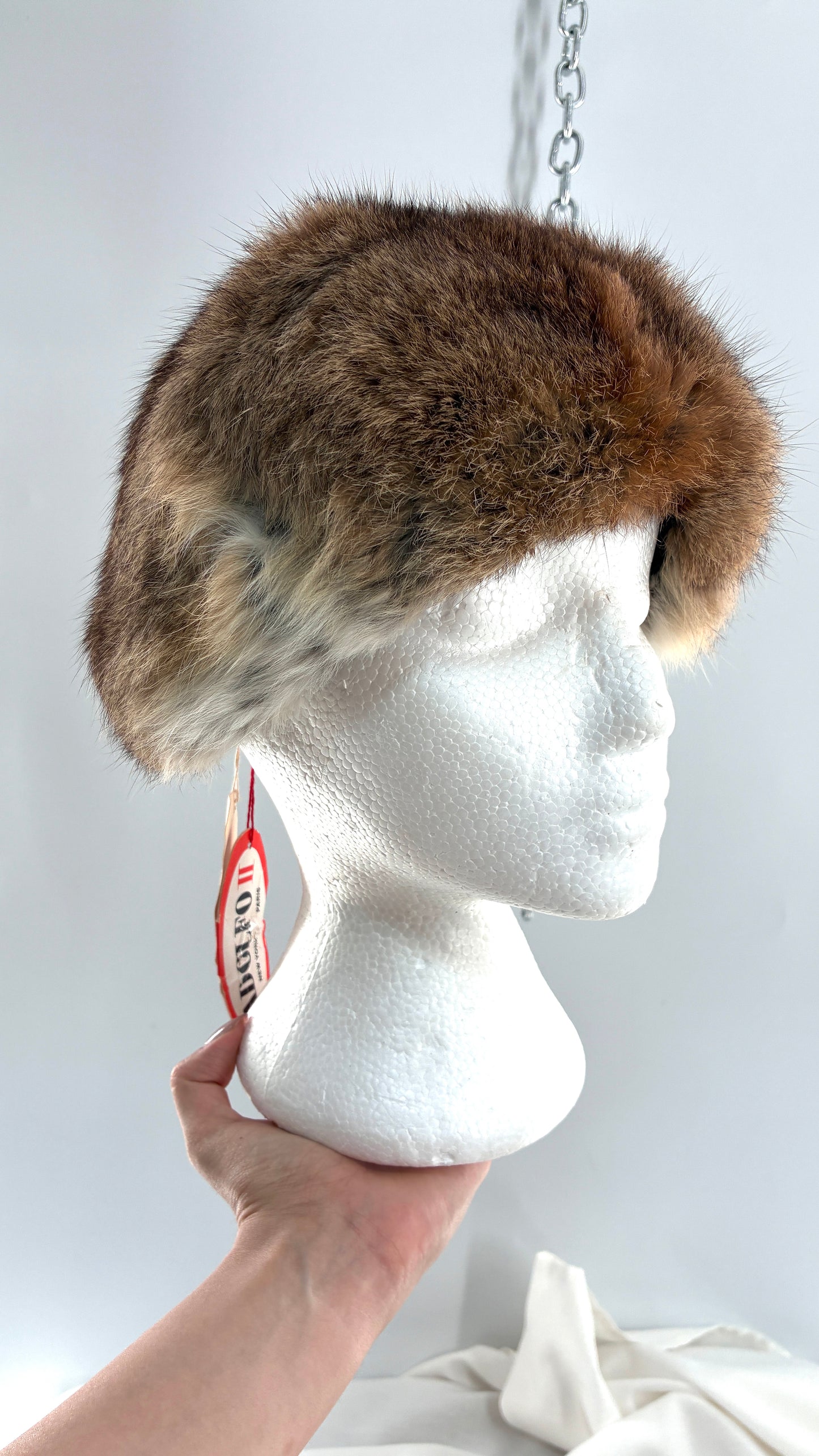 Deadstock Vintage 1960s ADOLFO II New York Paris Genuine Rabbit Fur Capulet Hat