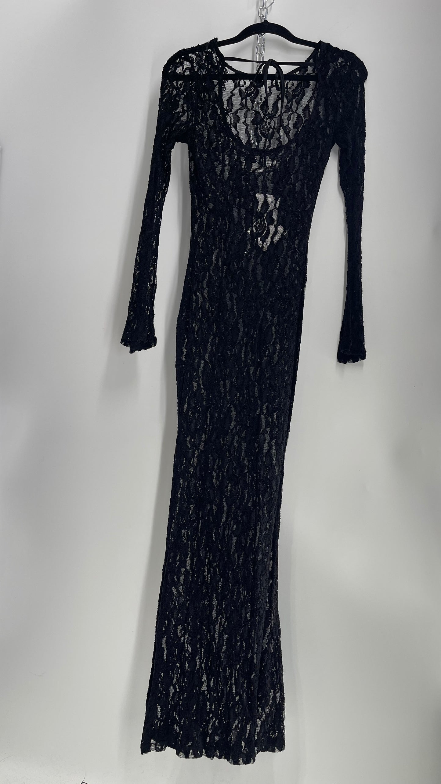 Forever 21 Black Lace Long Sleeve Full Length Dress with Tags Attached (Small)