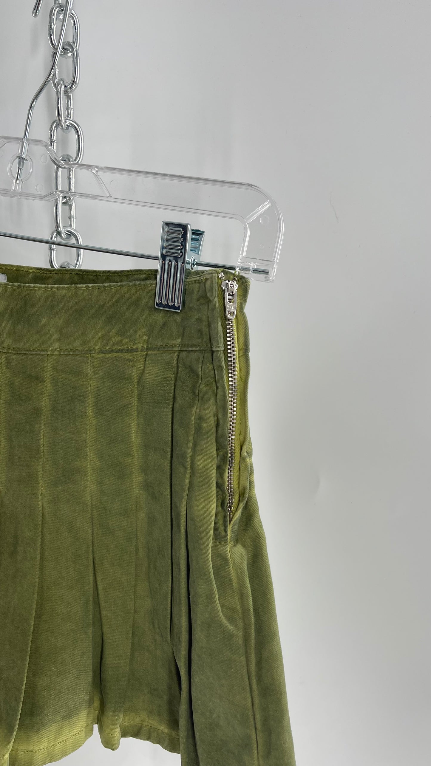 BDG Acid Washed Green Pleated Mini Skirt (XS)