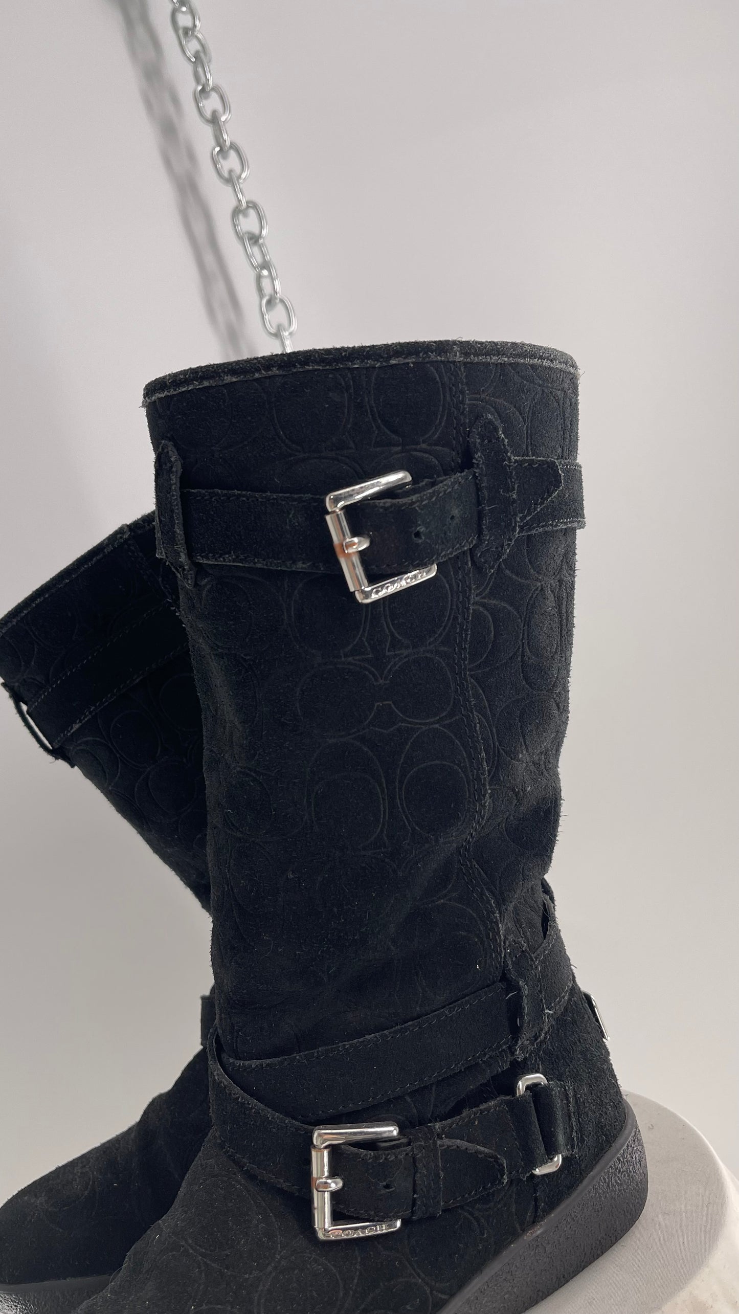 Coach Thelma Black Suede All Over Logo Monogram Boot (6)