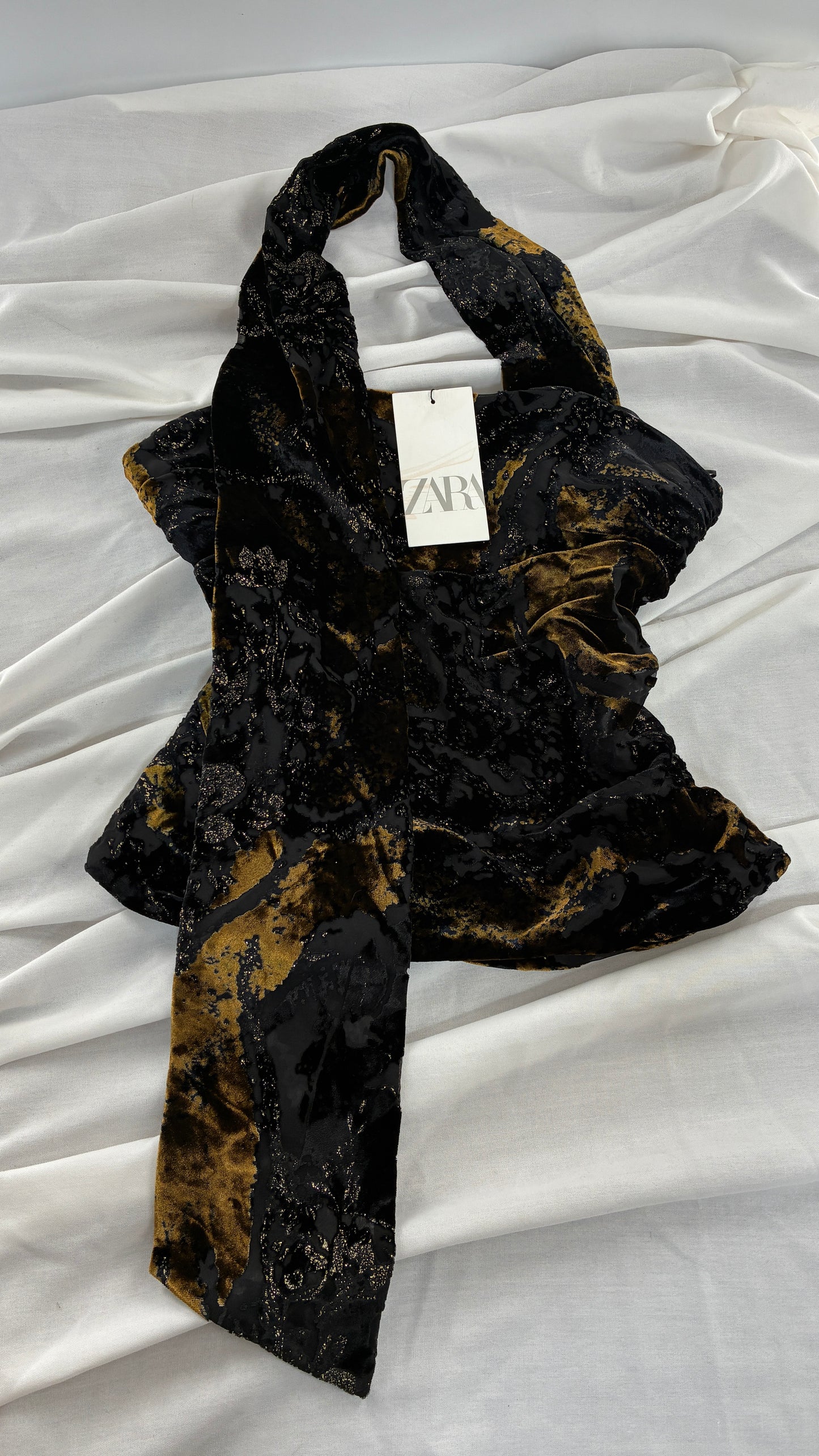 ZARA Black Burn Our Velour Wrap Scarf Corset with Tags (Medium)