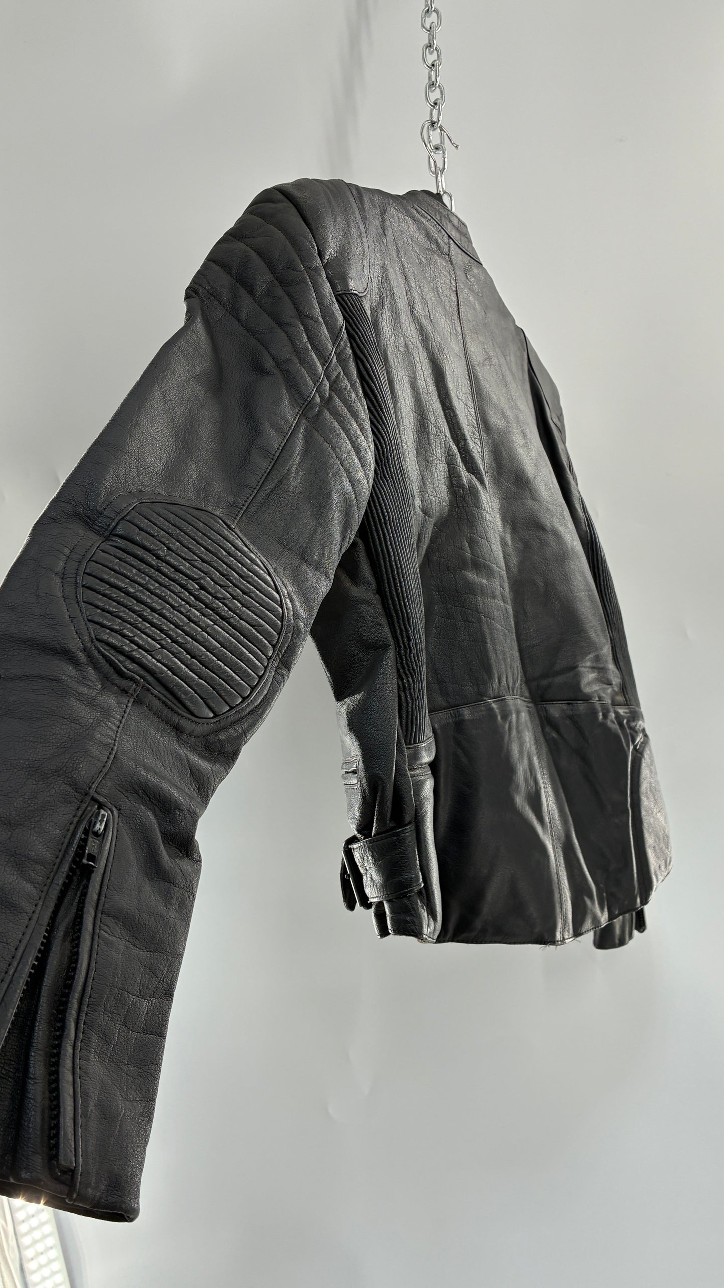 Vintage PROTECH Black Leather Motorcycle Jacket (46)