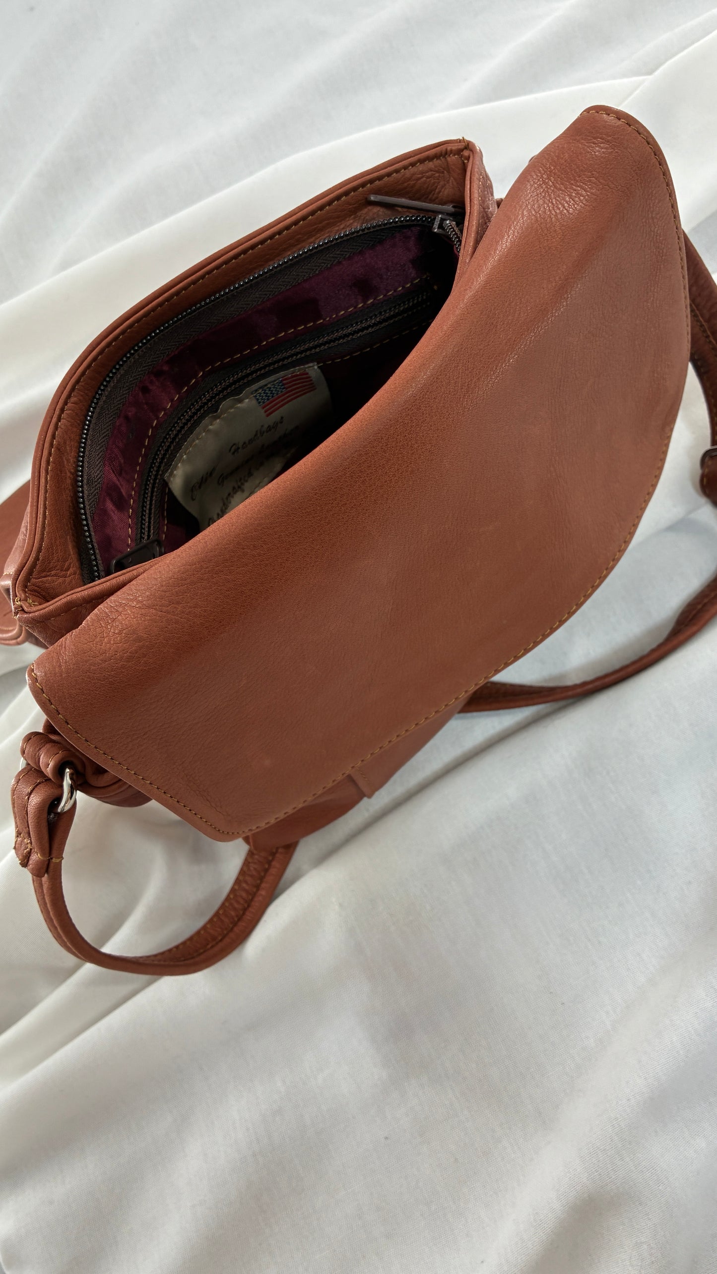 ELIE Genuine Leather Tulip Jr Handbag with Multiple Sections and Zippered Pockets