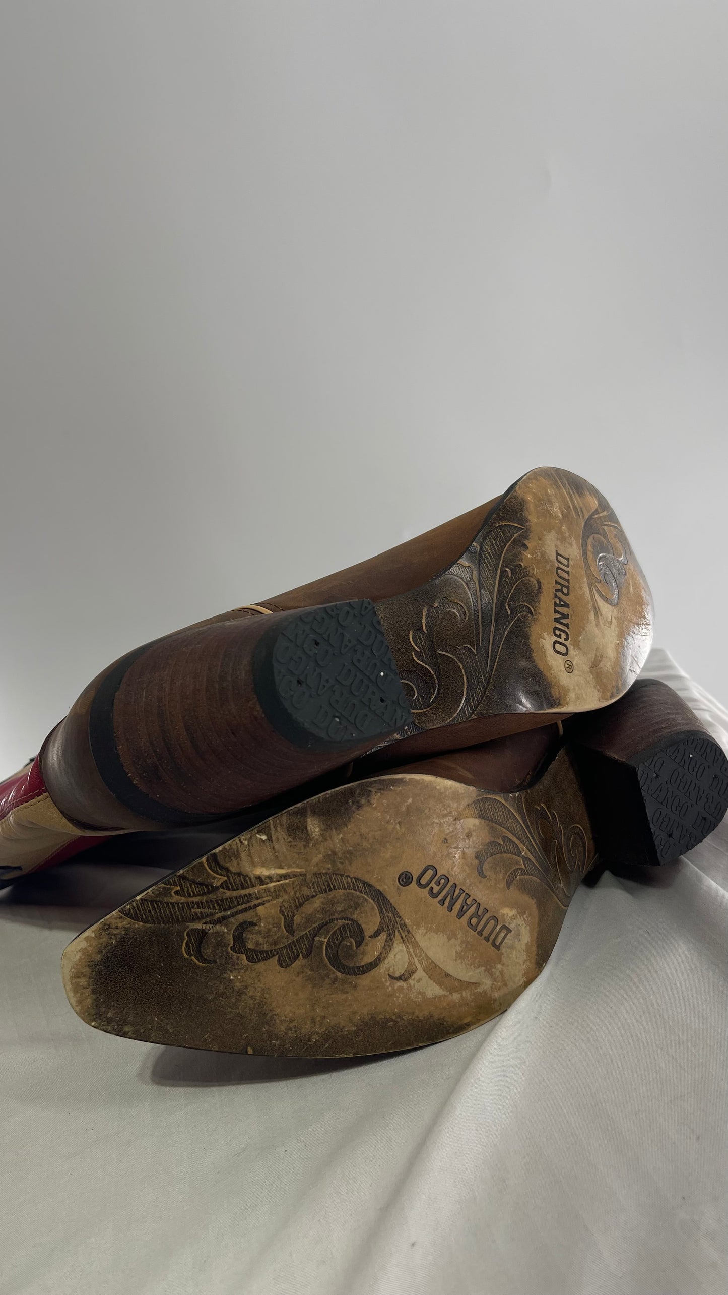 DURANGO Brown Leather Americana Flag Cowboy Boots (11)