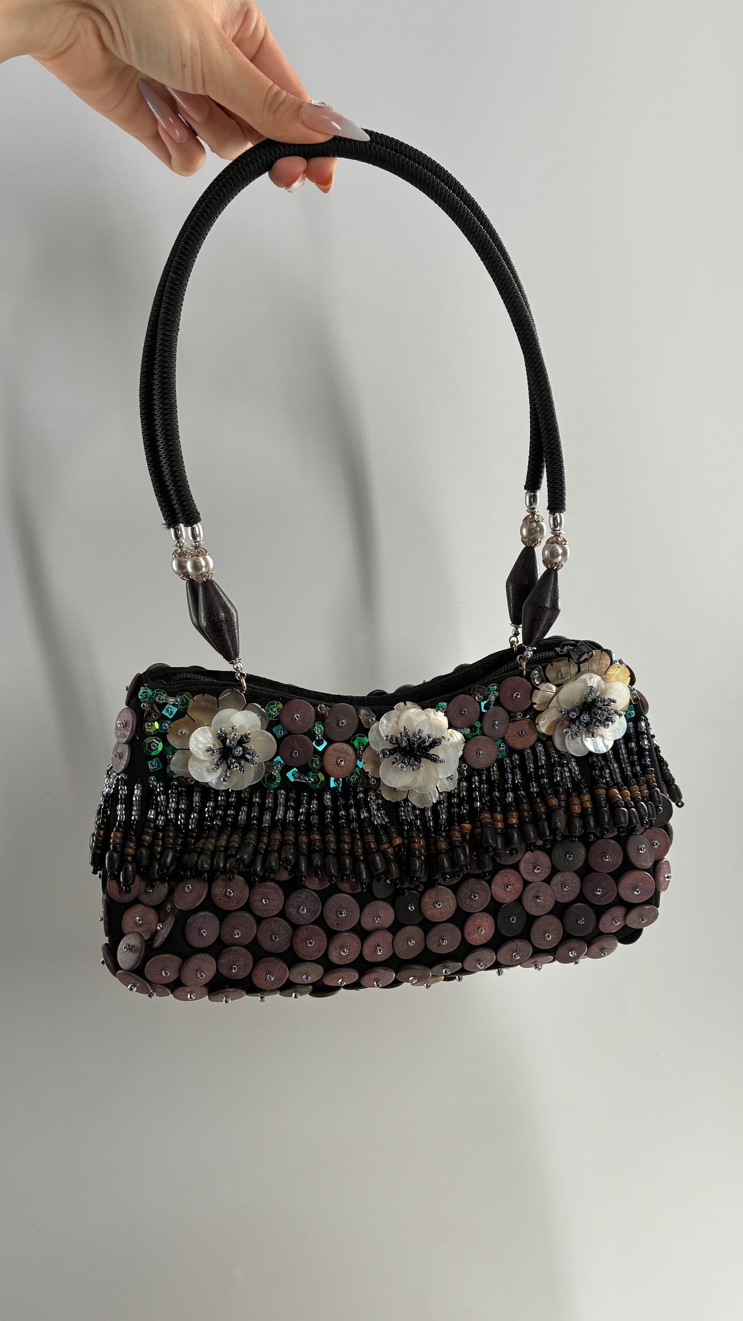 Vintage Embellished Purse with Sequins, Beading, Shells, and Florals