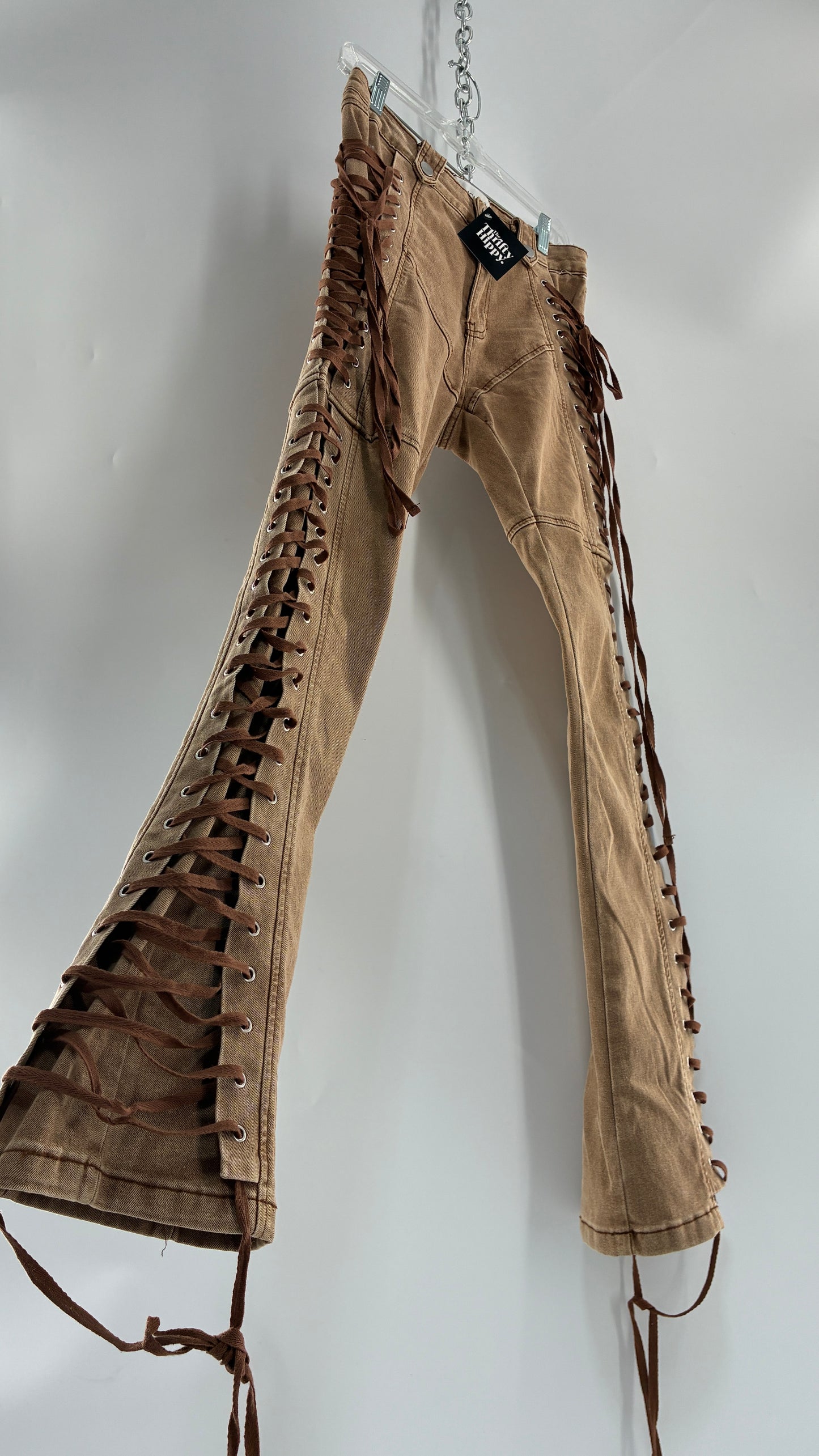 FASHION NOVA Side Tie Faded Brown Jeans (Medium)