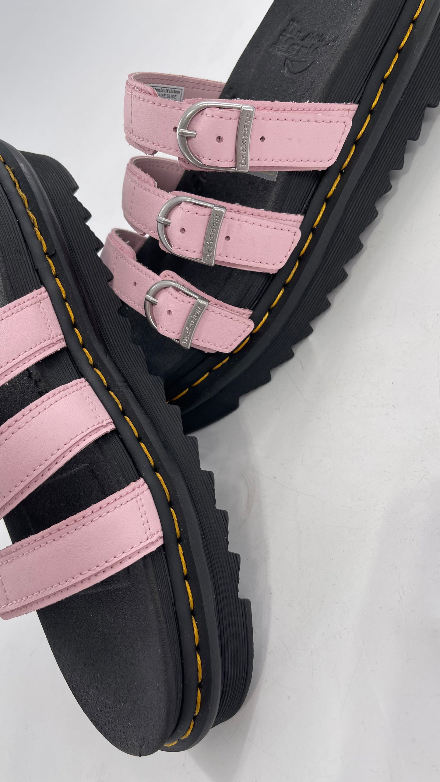 Dr. Martens Baby Pink Strappy Platform Sandal with Heavy Metal Buckle (10)