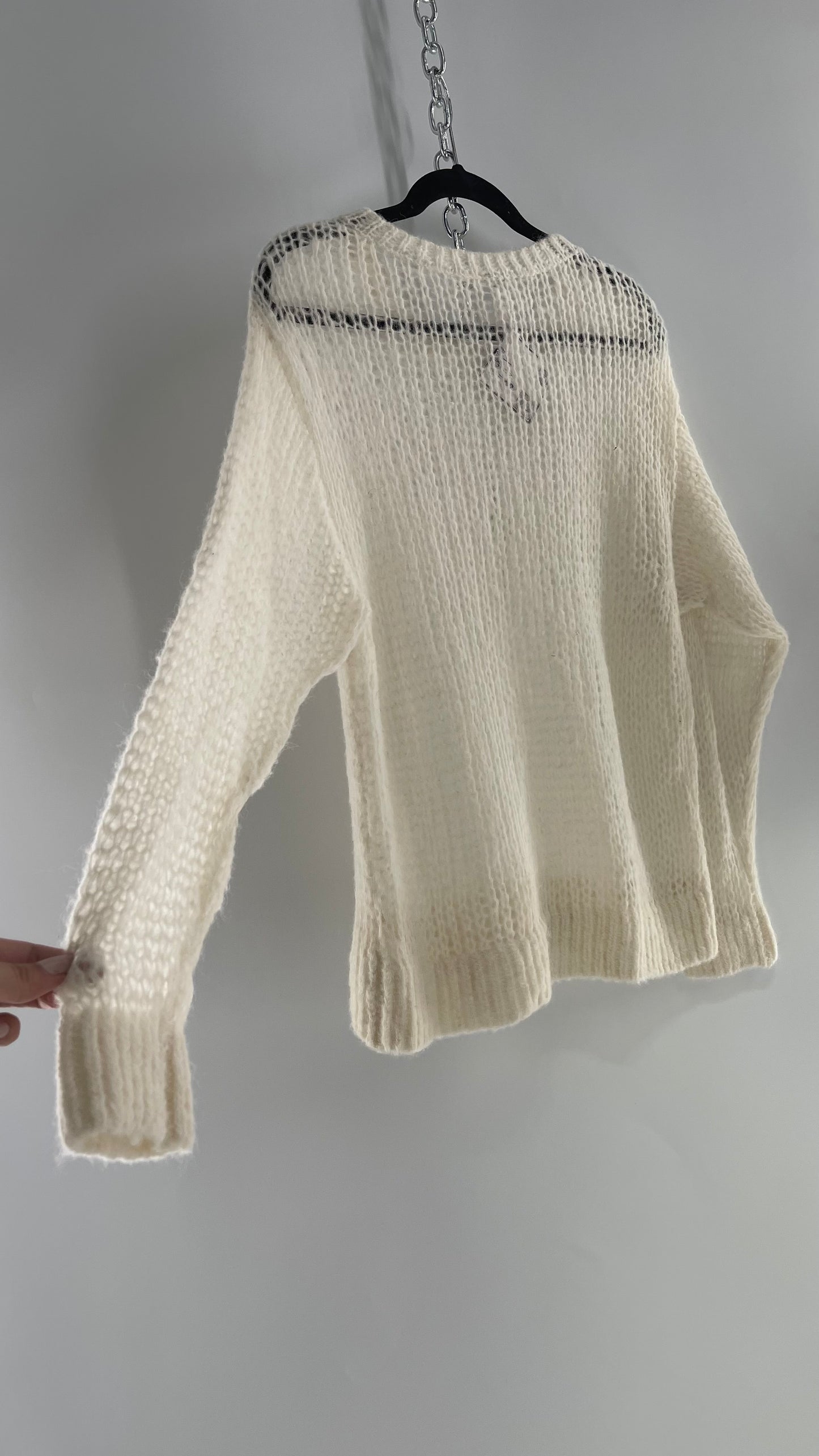 Free People White Open Knit Alpaca Sweater (XS)