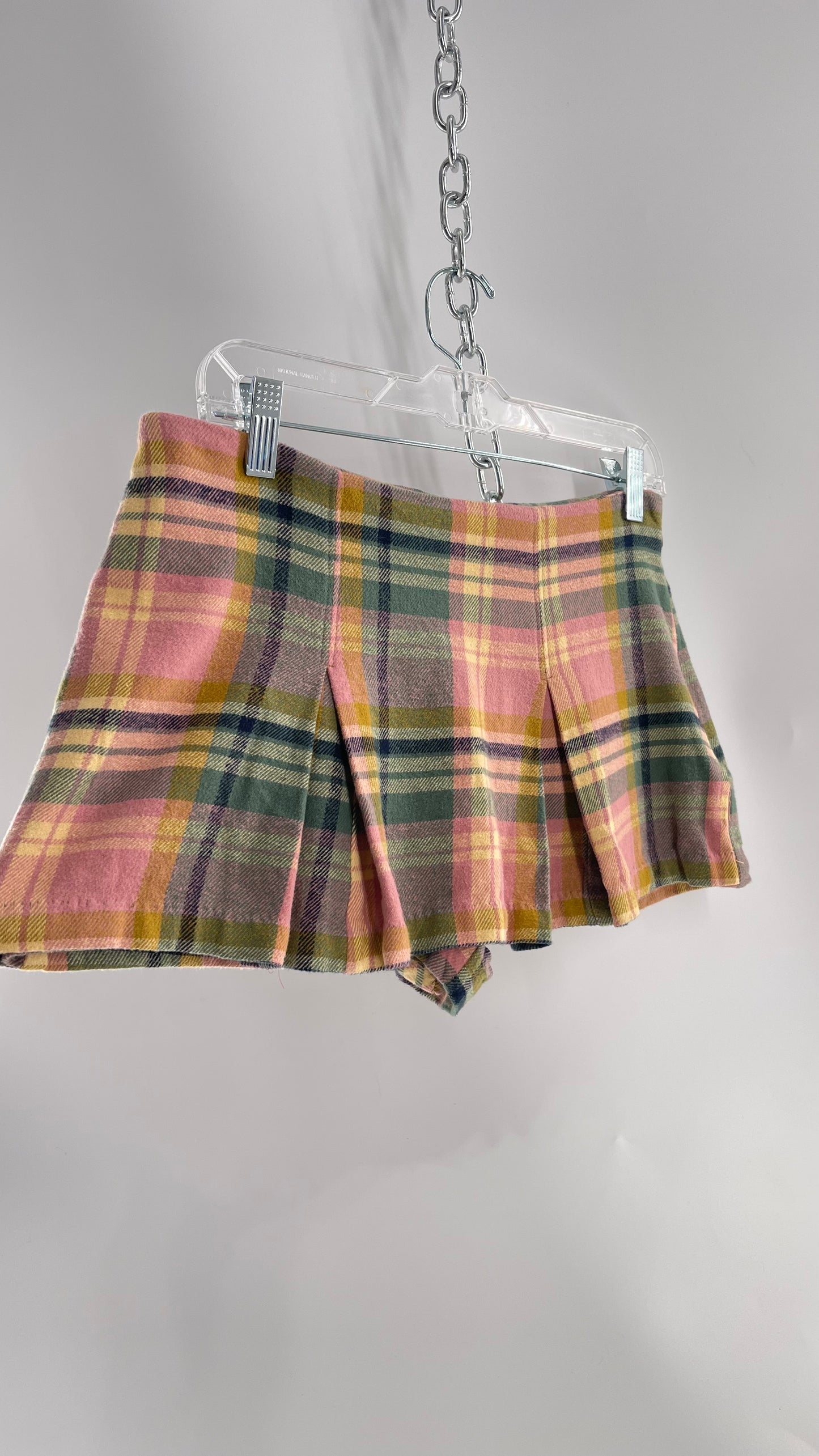 Free People Pink Plaid Pleated Micro Mini Skort with Tags Attached (4)