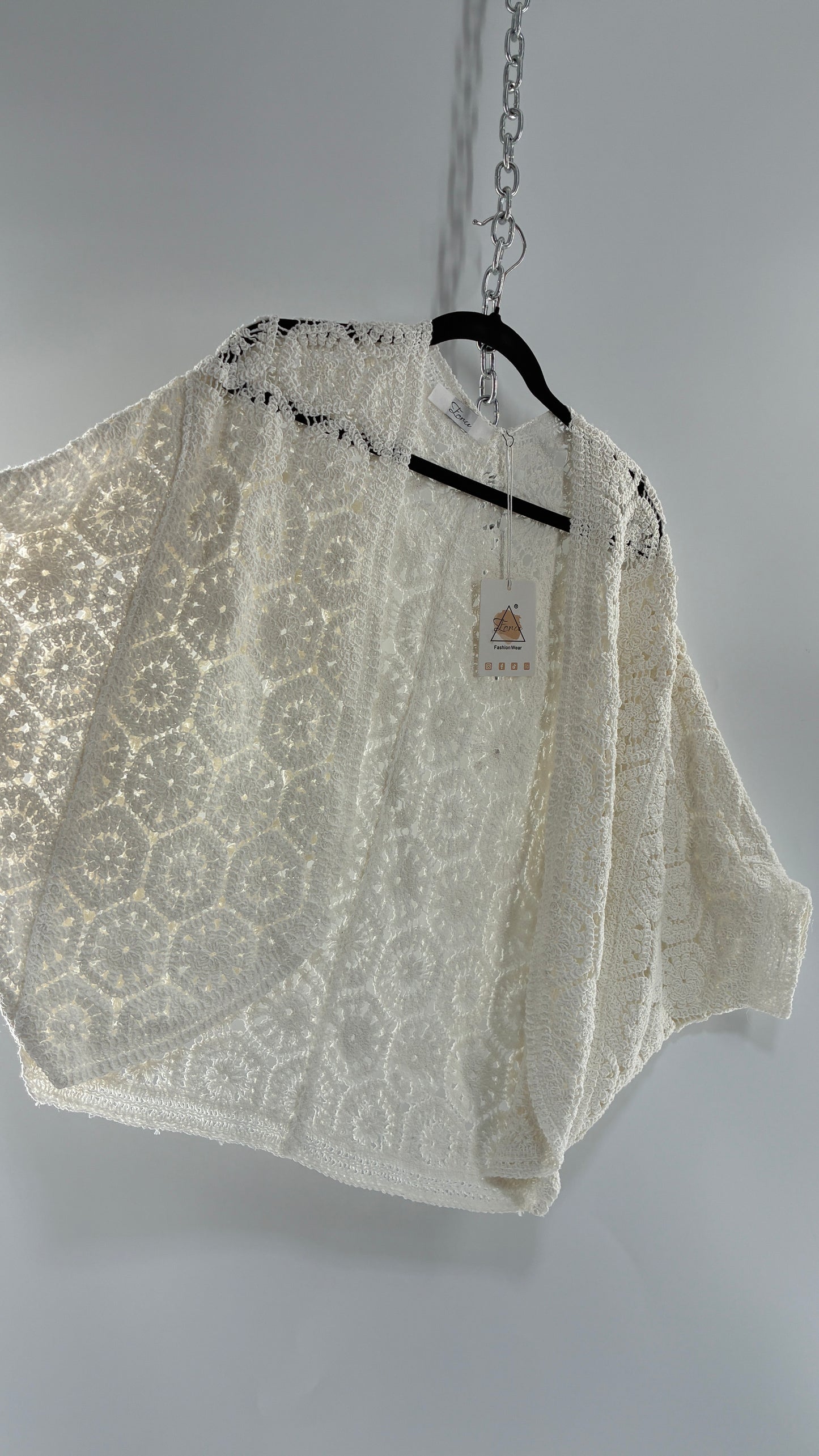 Imported White Crochet Cape from Portugal with Tags Attached