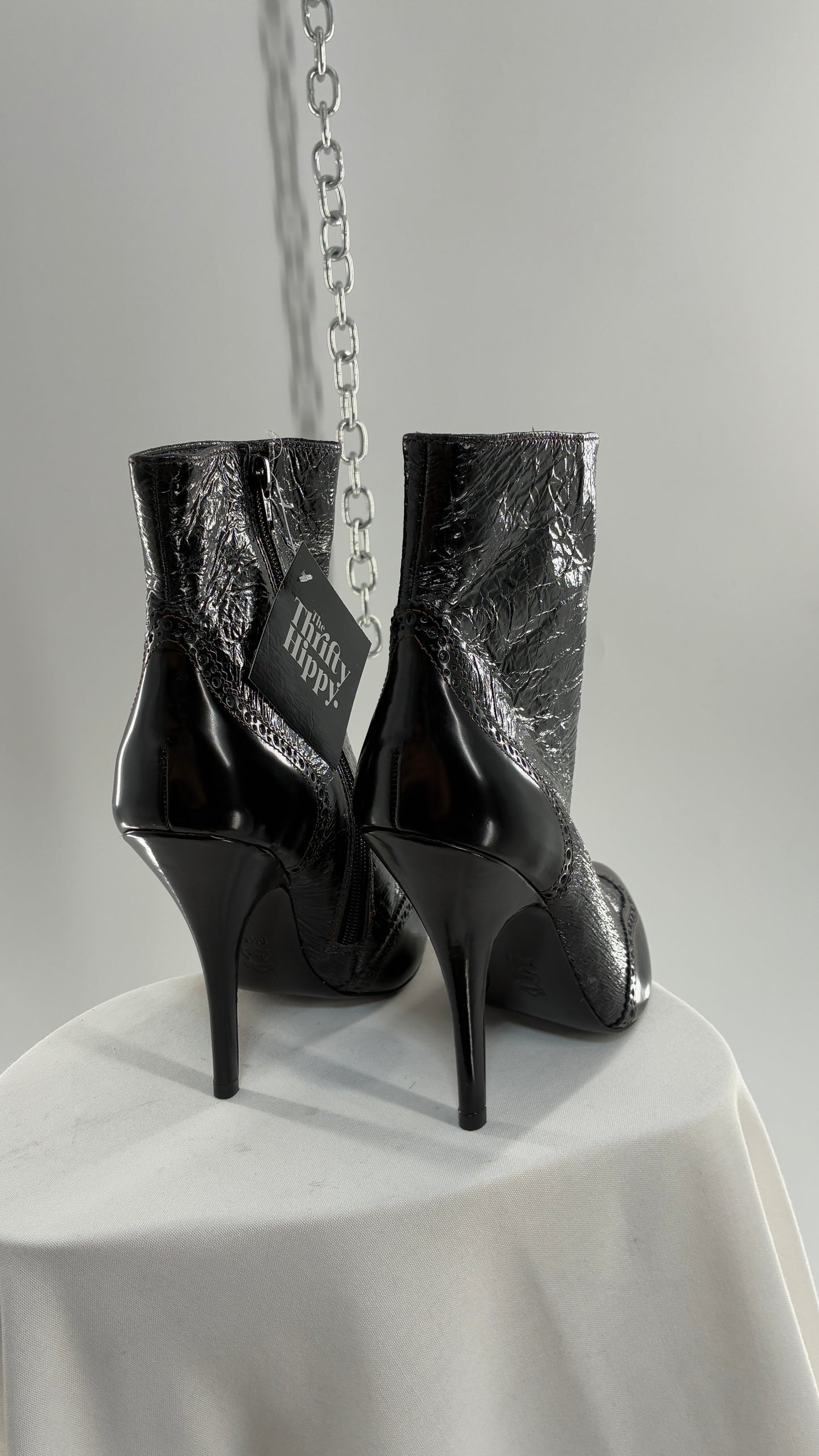 Vintage TORY BURCH Black Patent Leather Stiletto Boots  (9.5)