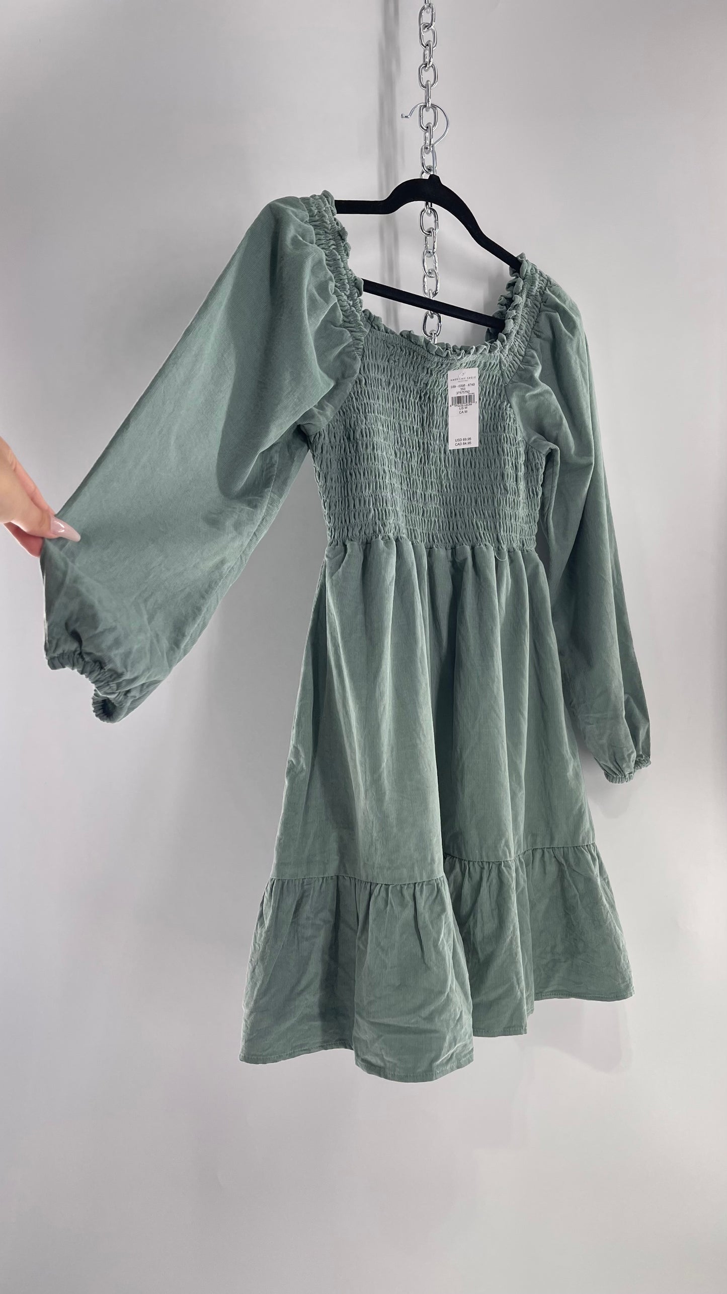 American Eagle Teal Corduroy Smocked Bust Tiered Dress  with Tags(Medium)