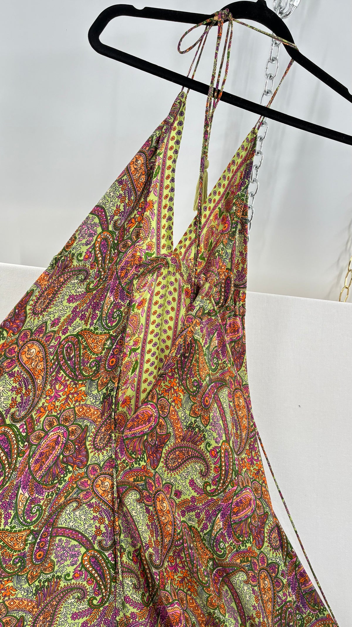 Vintage MIKV Paisley Patterned Flowy Full Length Gown with Low, Open Back Detail (OS)