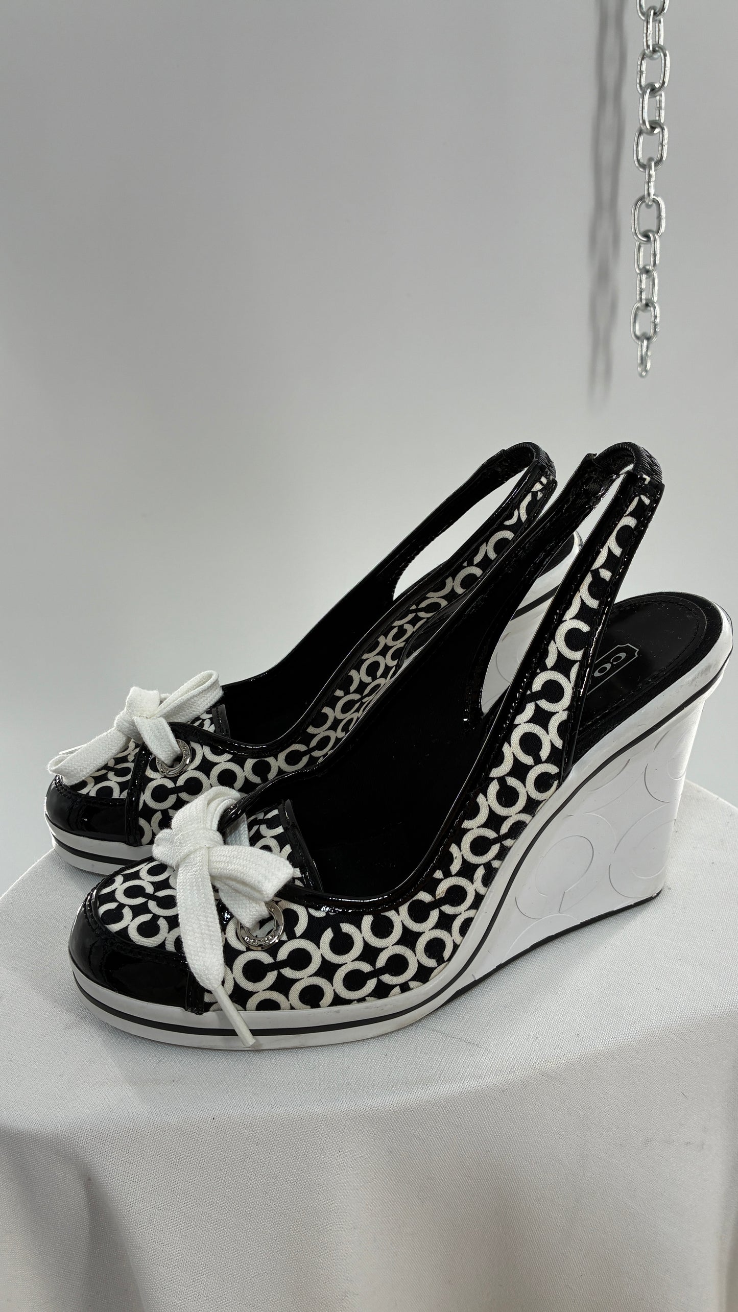 Vintage COACH Emilanna Black and White Monogram Wedge Sneaker Heel (7B)