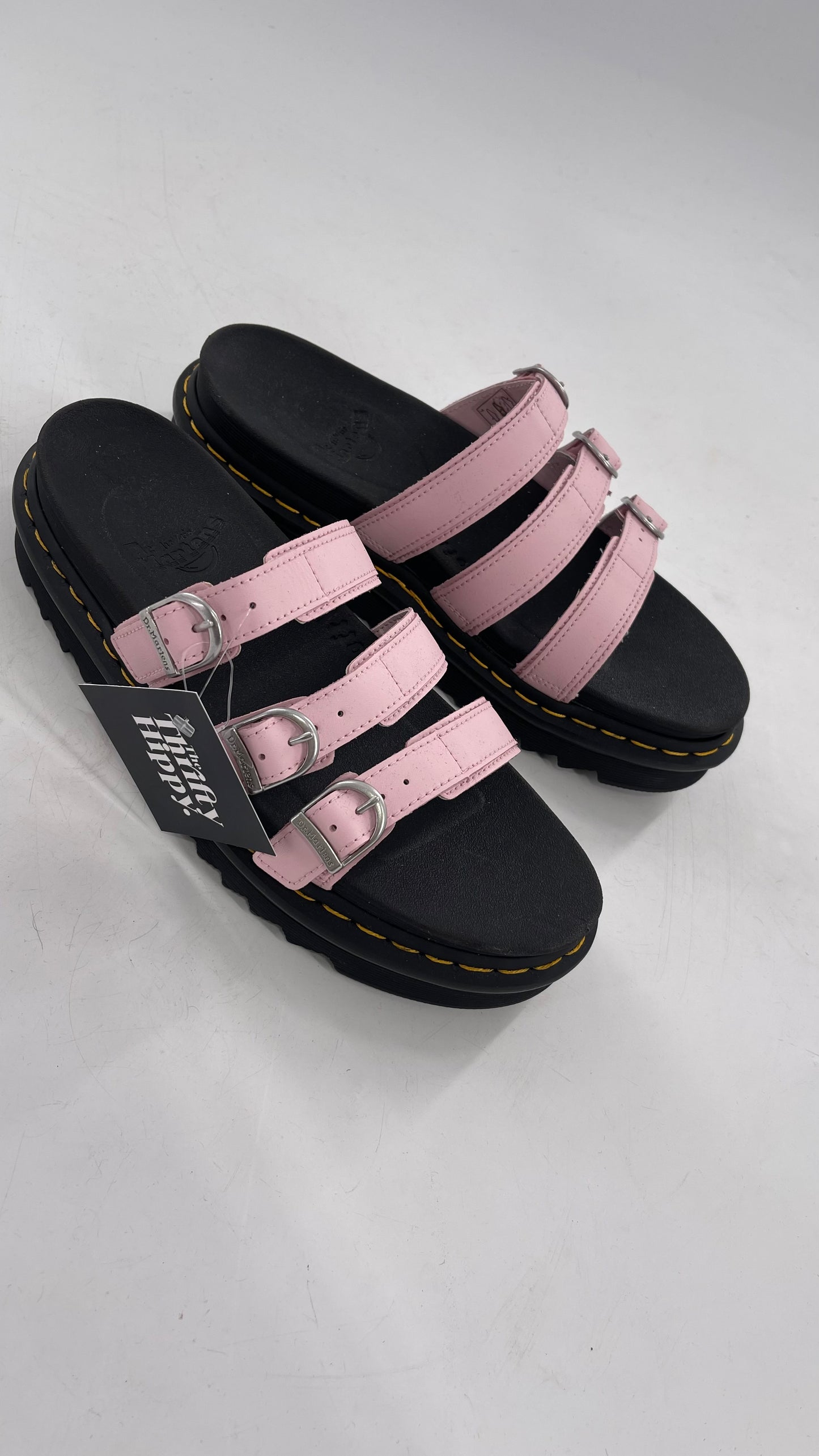 Dr. Martens Baby Pink Strappy Platform Sandal with Heavy Metal Buckle (10)