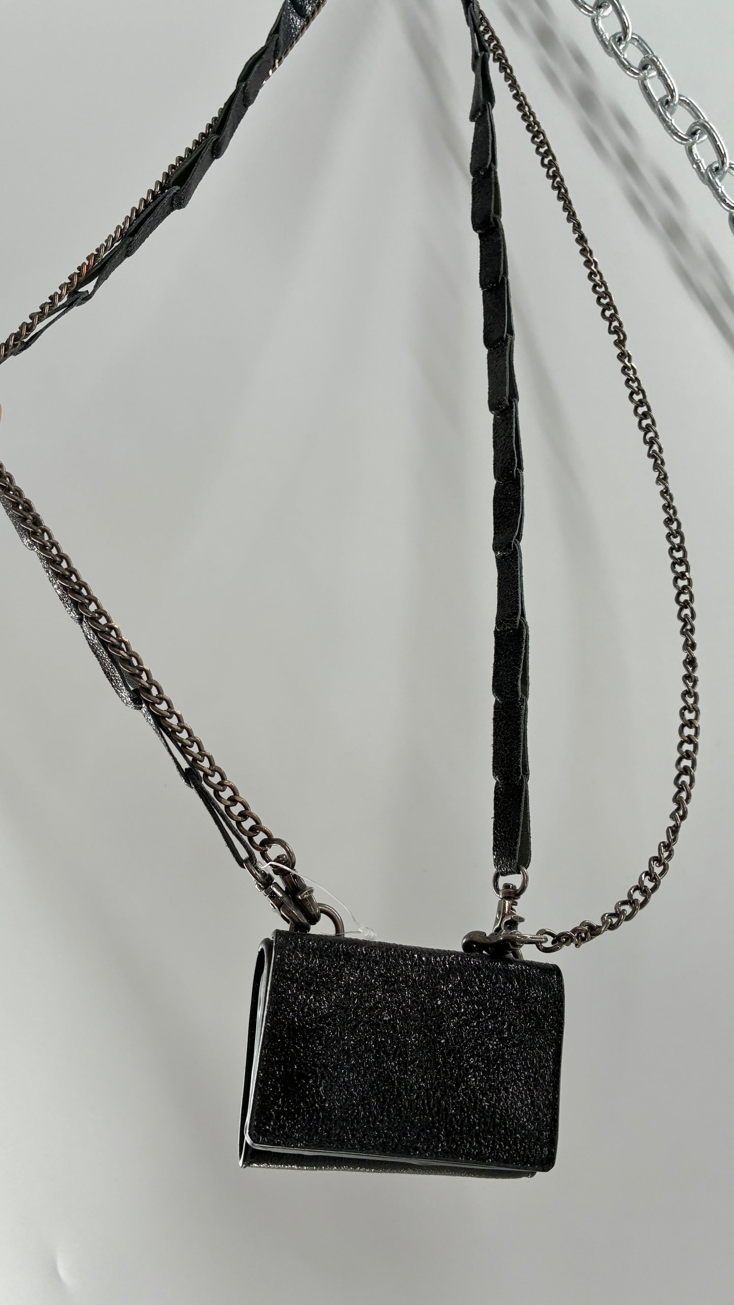 Free People Black Metallic Goat Leather Wallet with Leather and Chain Straps