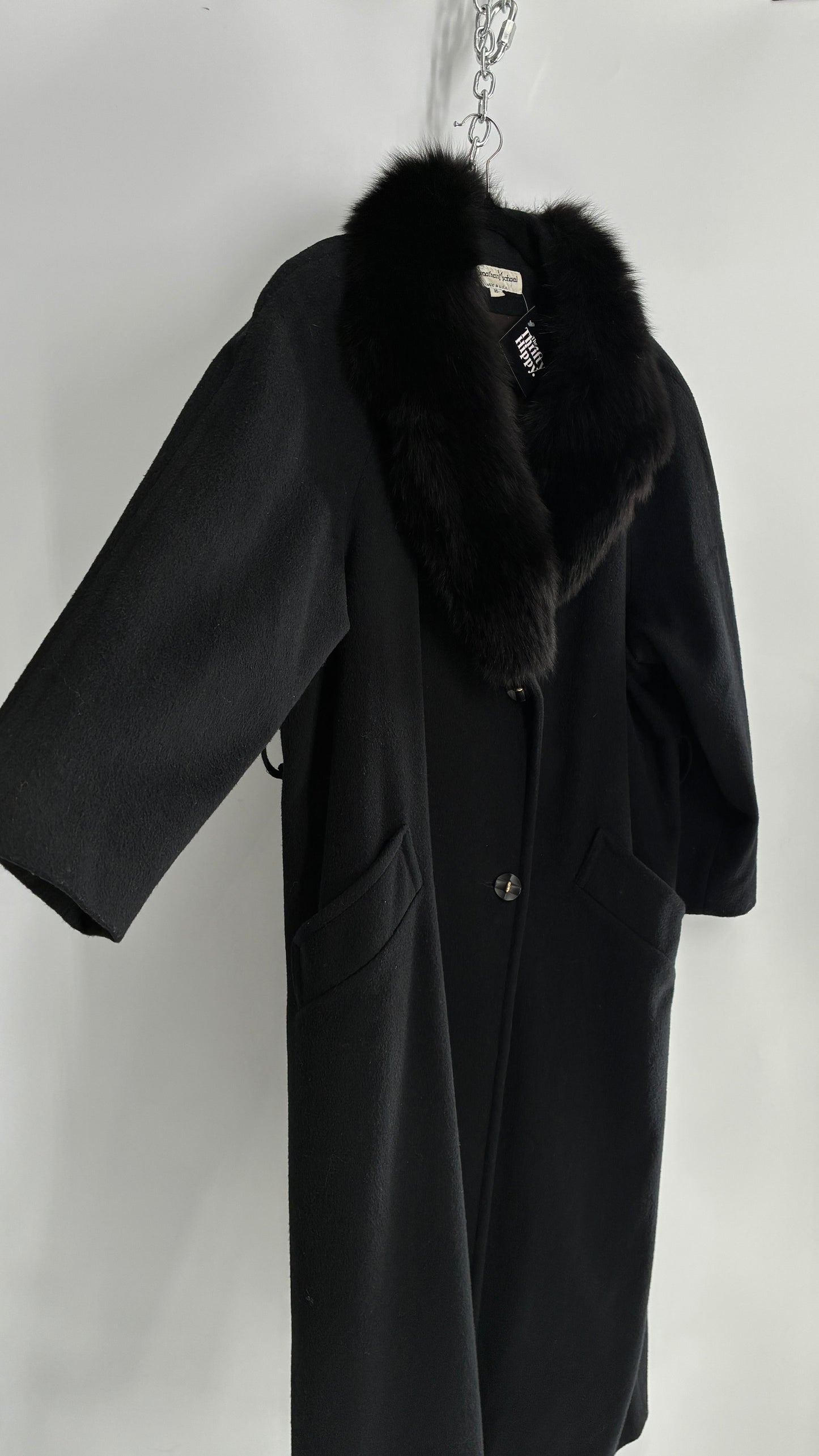 Jonathan Michael Black Full Coat with Genuine Fur Collar (C)(16)