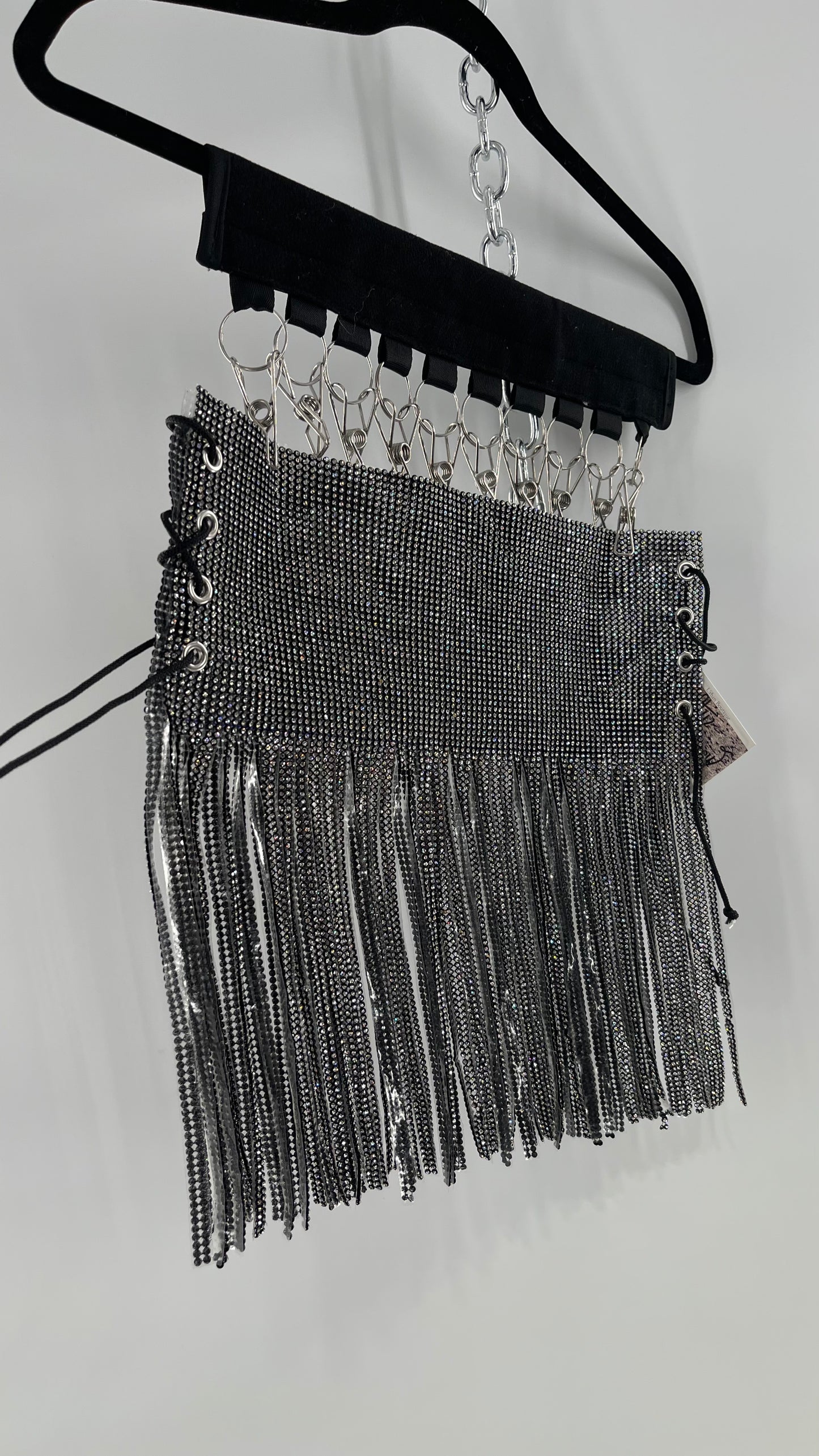 Rhinestone Mesh Fringe Top/Skirt with Tie Up Sides (OS)